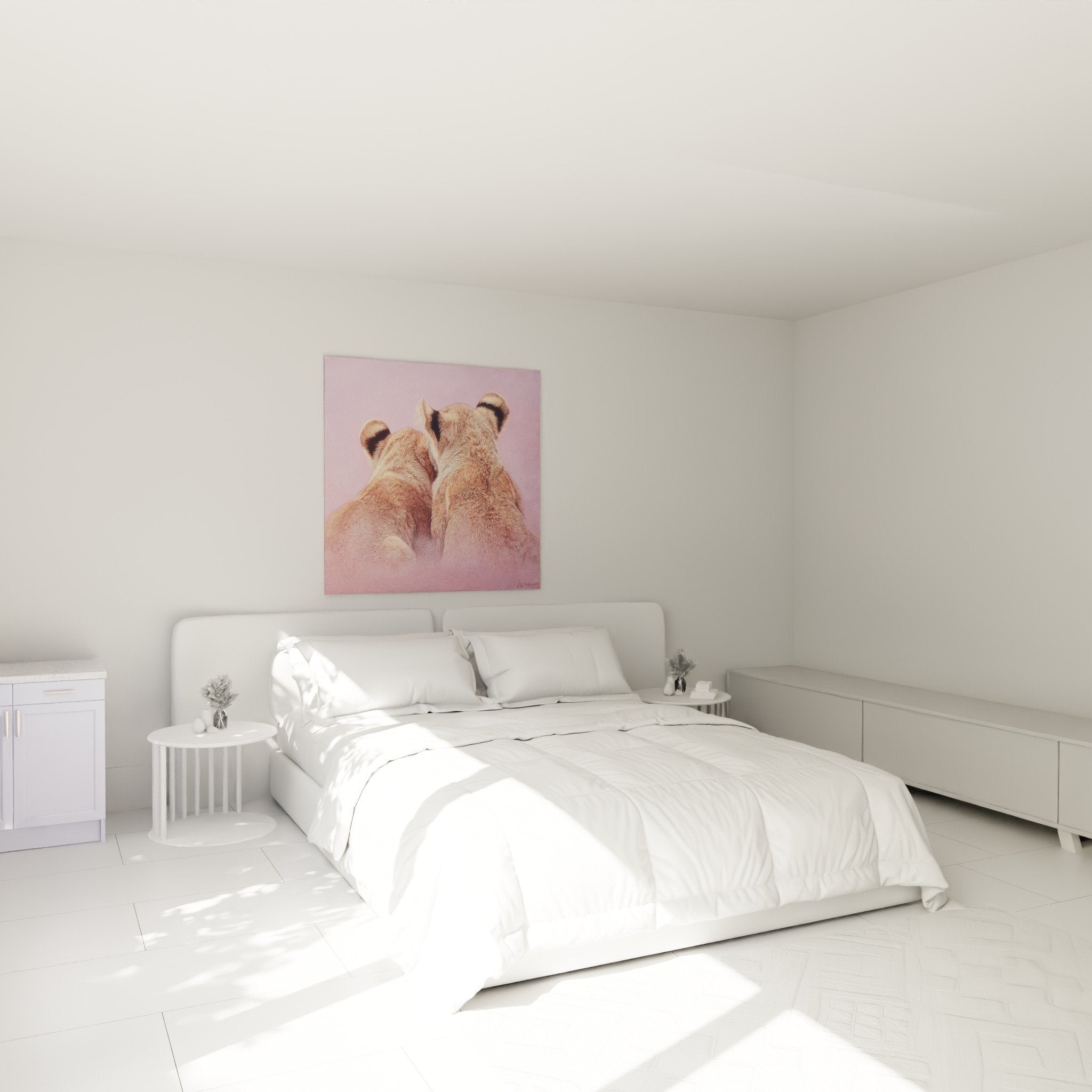 Lions roses chambre parentale decoration murale art félin ambiance cosy romantique