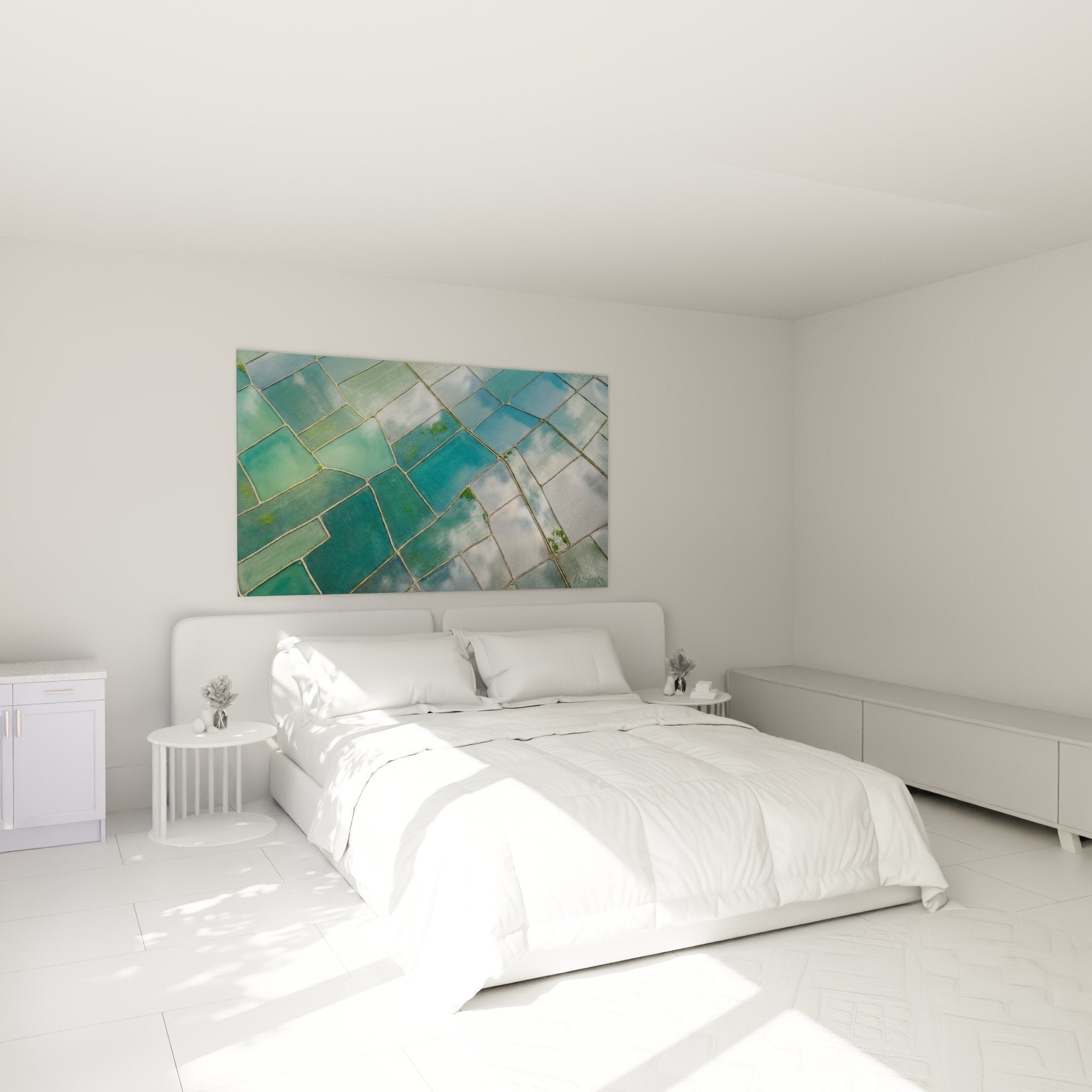 Tableau mosaïque turquoise verte chambre decoration murale apaisante ambiance zen