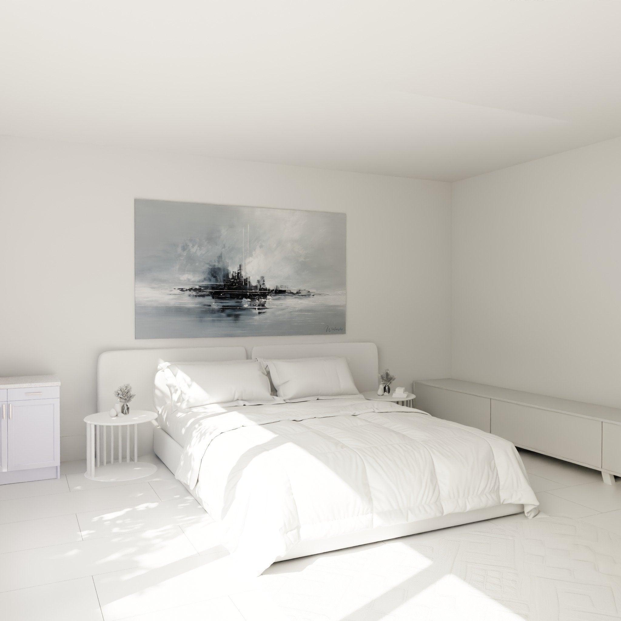 Warship maritime painting bedroom wall decoration gray white feng shui metal