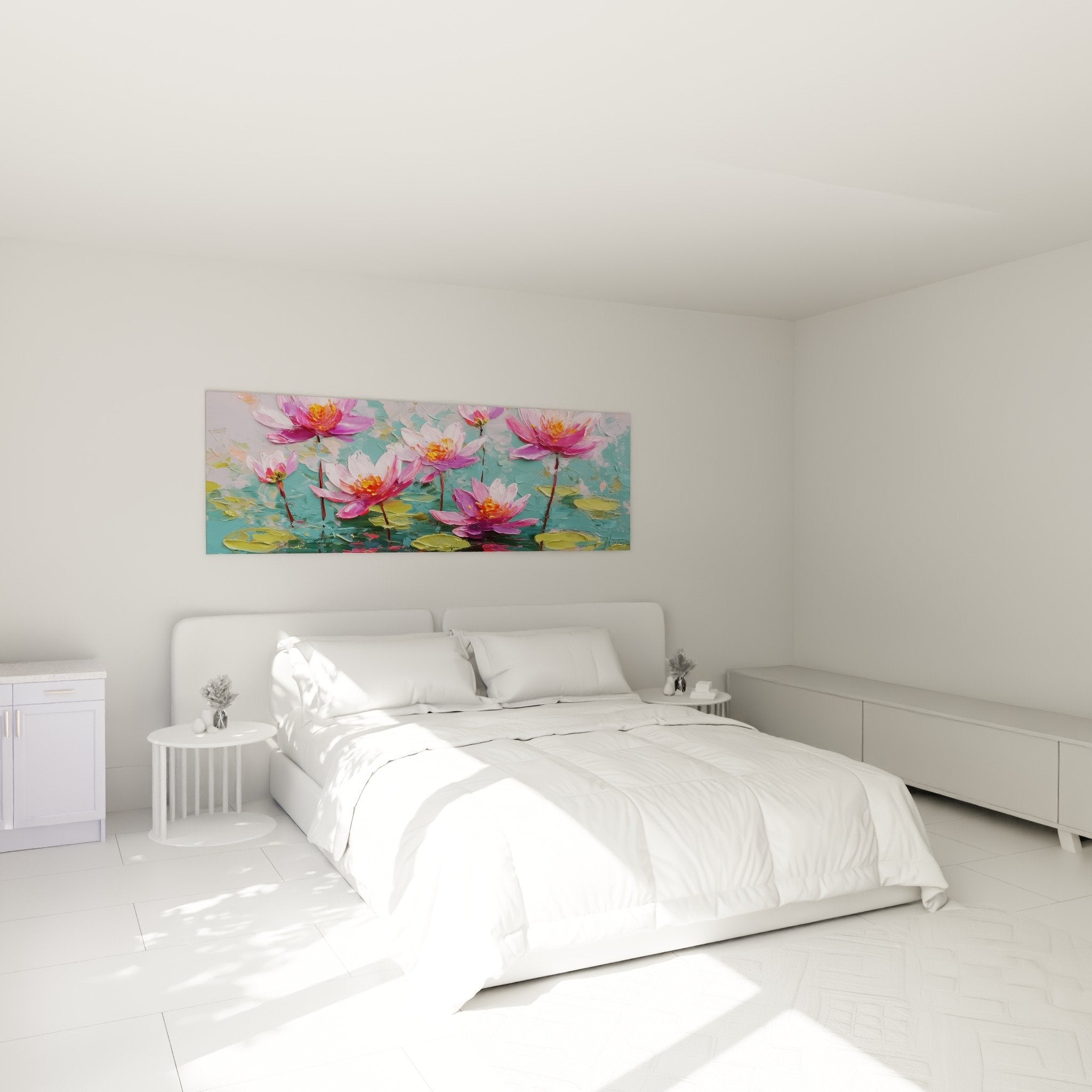 Rosa Seerosen Gemälde im Schlafzimmer Wanddekoration Feng Shui Südwesten Erde zenhafte Atmosphäre