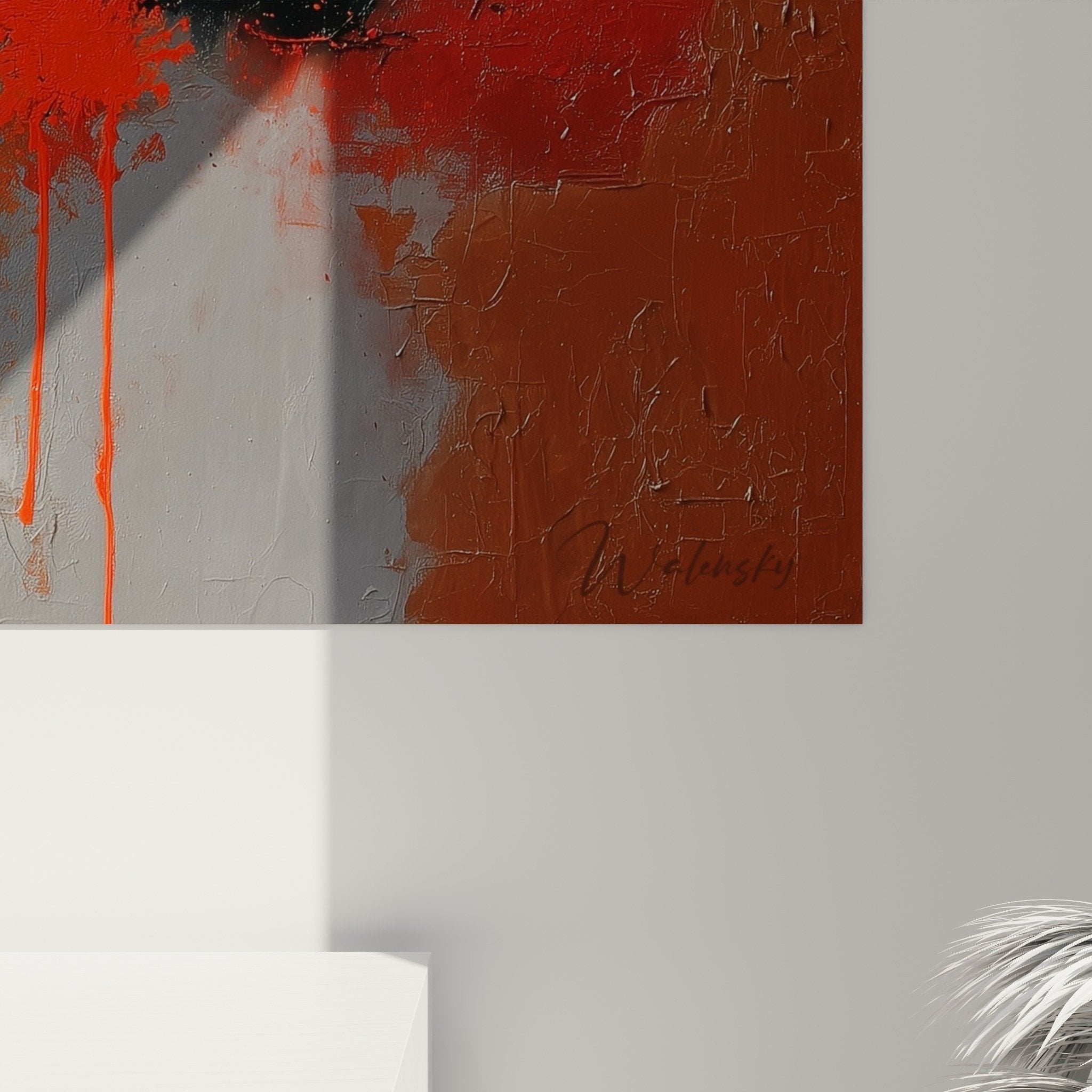 Abstract red orange black artwork perspective wall decor interior decoration feng shui south