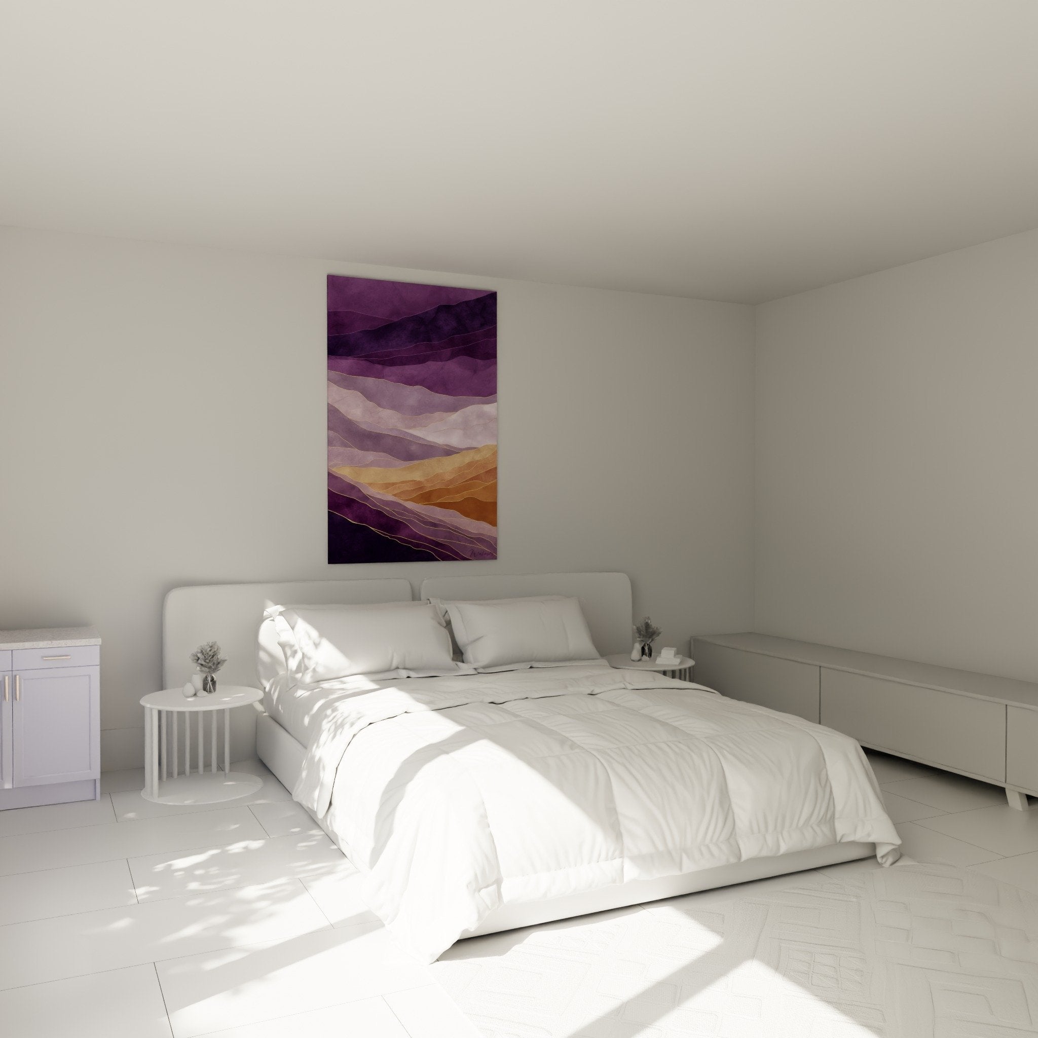 Wandbild lila Wellen Schlafzimmer Wanddekoration Feng Shui beruhigende Atmosphäre