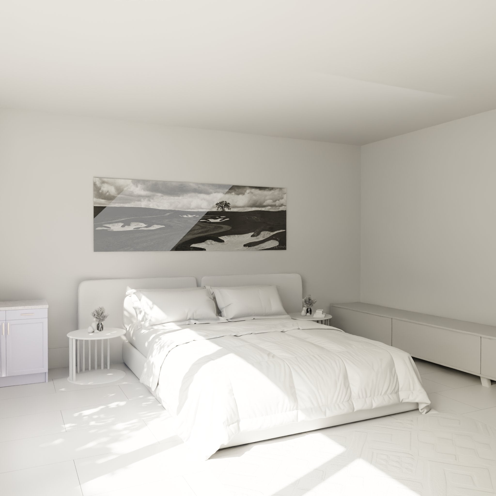 Decoration murale golf noir et blanc dans chambre moderne avec parcours et bunkers