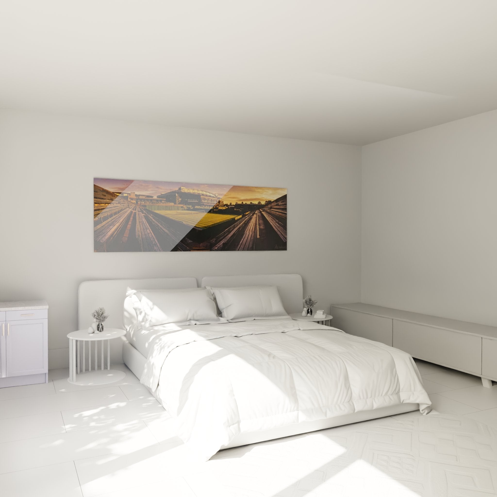 Décoration chambre avec tableau tennis Wimbledon coucher soleil ambiance chaleureuse et sportive