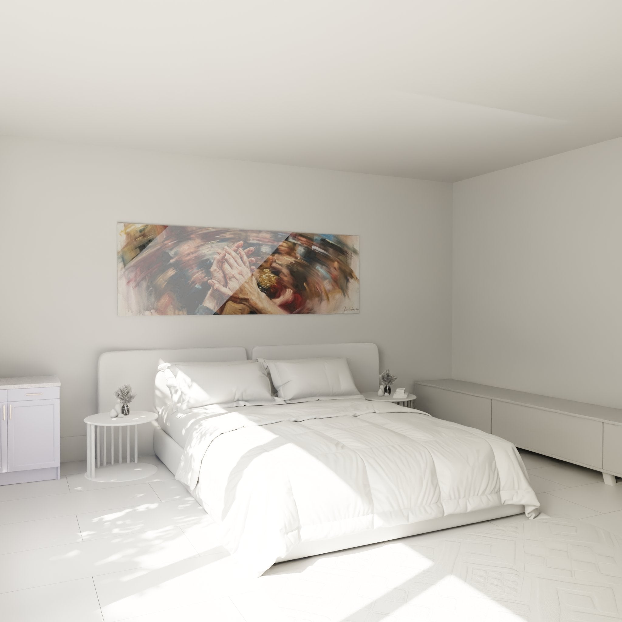 Decorazione murale danza con mani espressive in una camera moderna, atmosfera artistica e accogliente