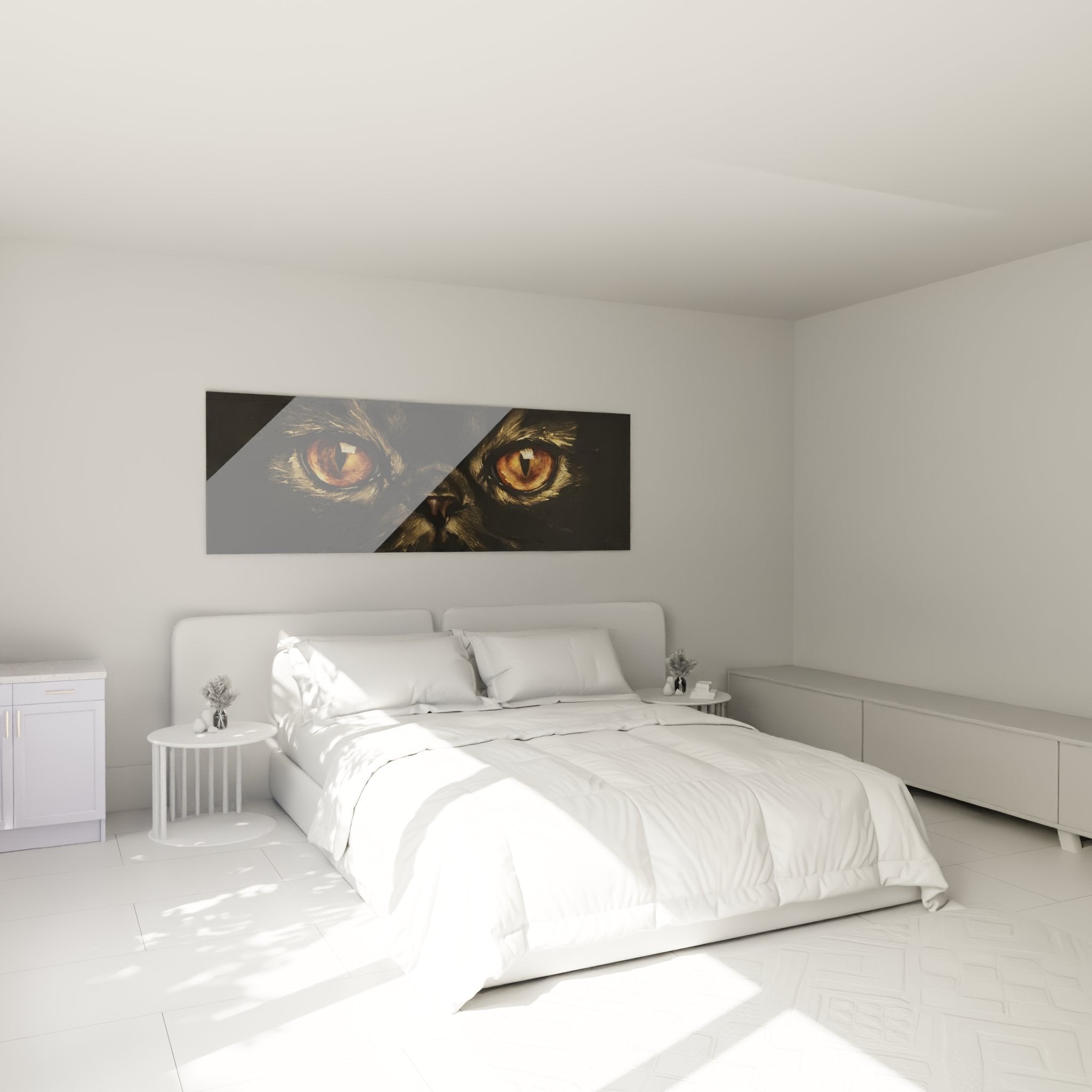 Decorazione camera quadro gatto Exotic Shorthair sguardo misterioso occhi dorati atmosfera moderna