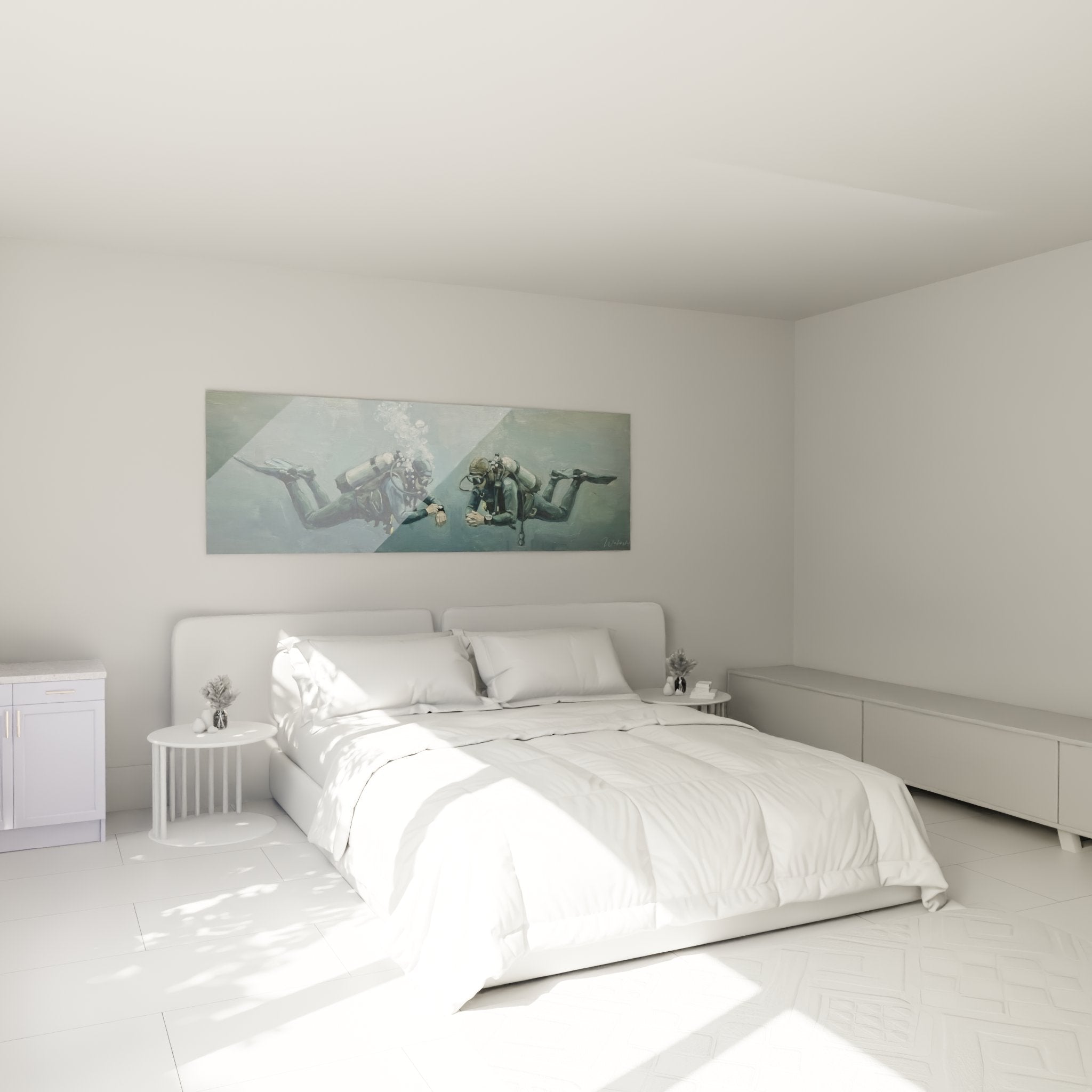 Décoration murale plongée sous-marine dans chambre moderne avec tableau de plongeurs aquatiques