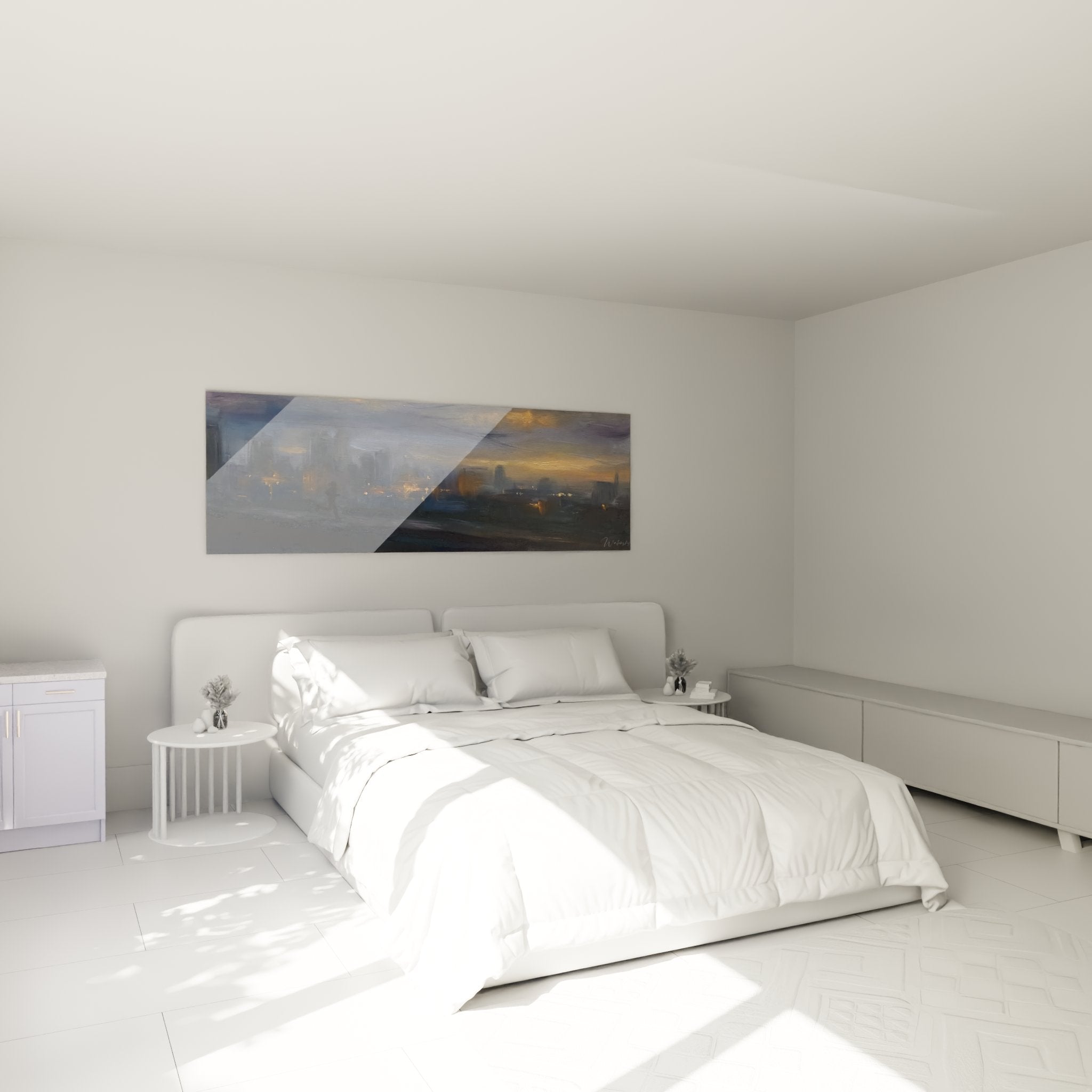 Running wall decor in modern bedroom with urban runner twilight artwork