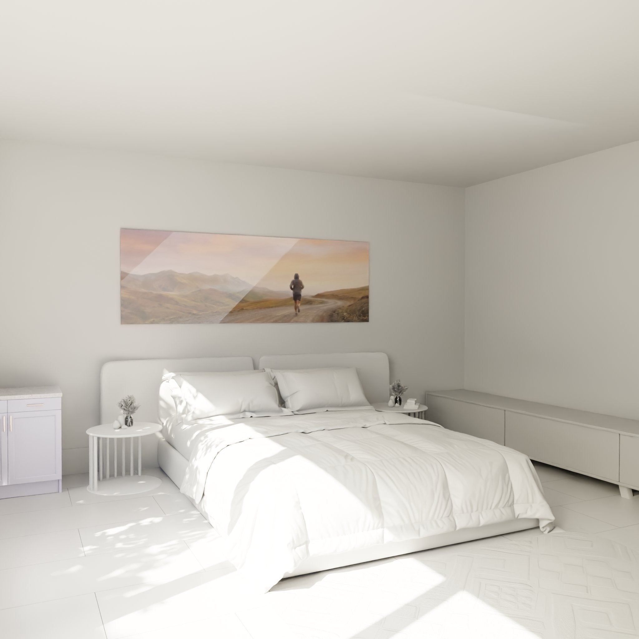 Quadro corridore montagna in camera moderna con decorazione murale sportiva running