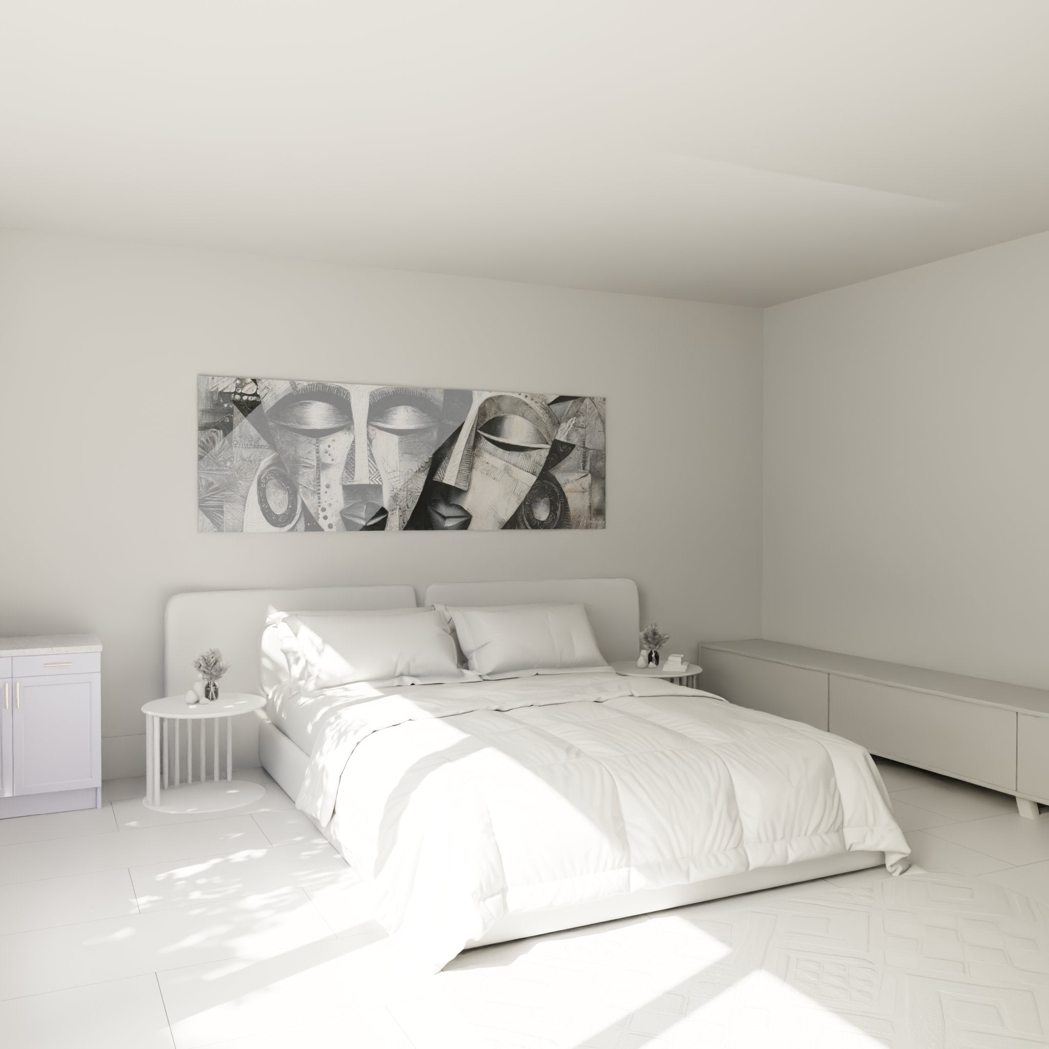 Quadro maschere africane in camera moderna decorazione murale arte tribale grigio contemporaneo