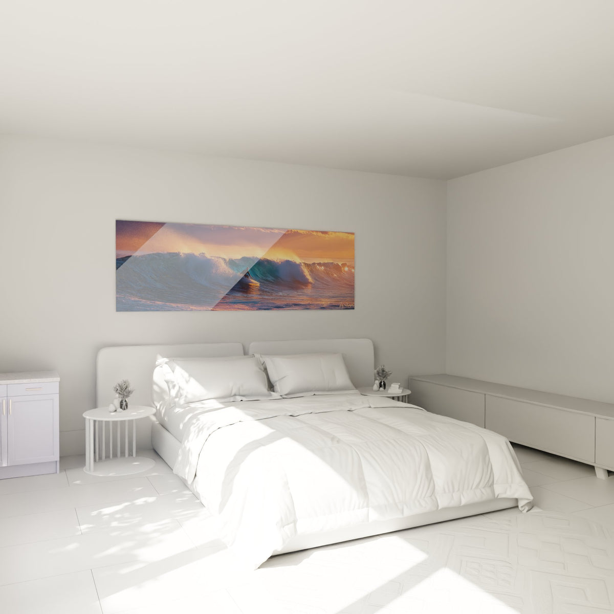 Surf-Gemälde Sonnenuntergang im modernen Schlafzimmer - Wanddekoration goldene Wellen zen Atmosphäre