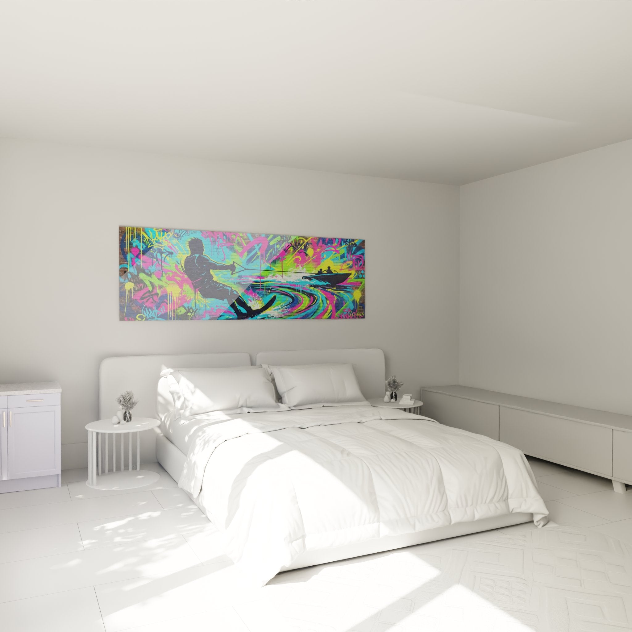 Decoration murale ski nautique graffiti dans chambre moderne tableau panoramique coloré