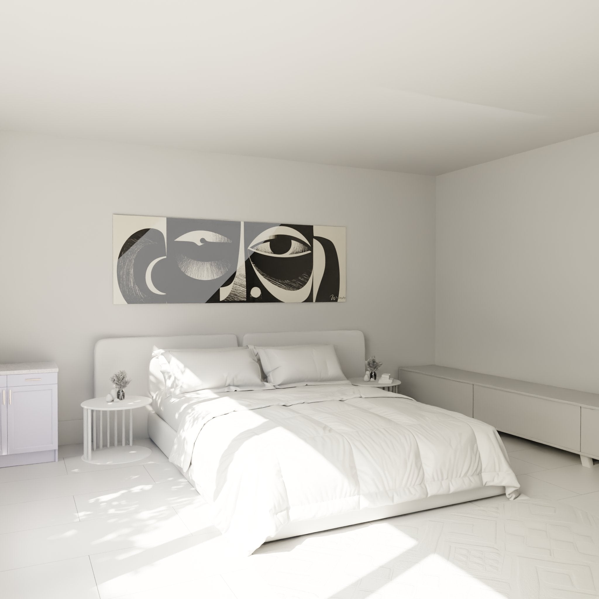 Decorazione camera con quadro maschera africana astratta bianco nero arte tribale murale contemporanea