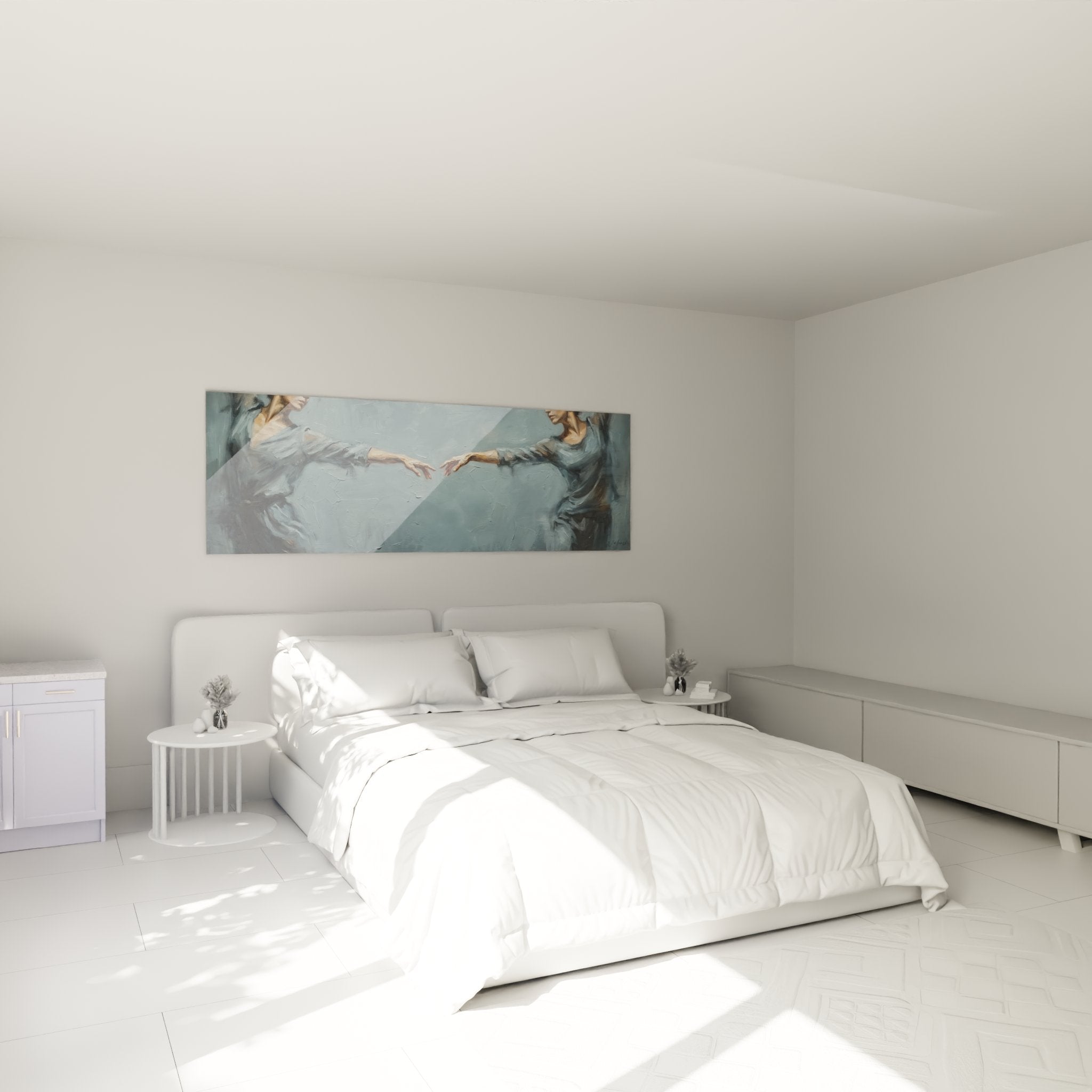 Quadro ballerini connessione in camera moderna, decorazione murale arte danza toni blu rilassanti