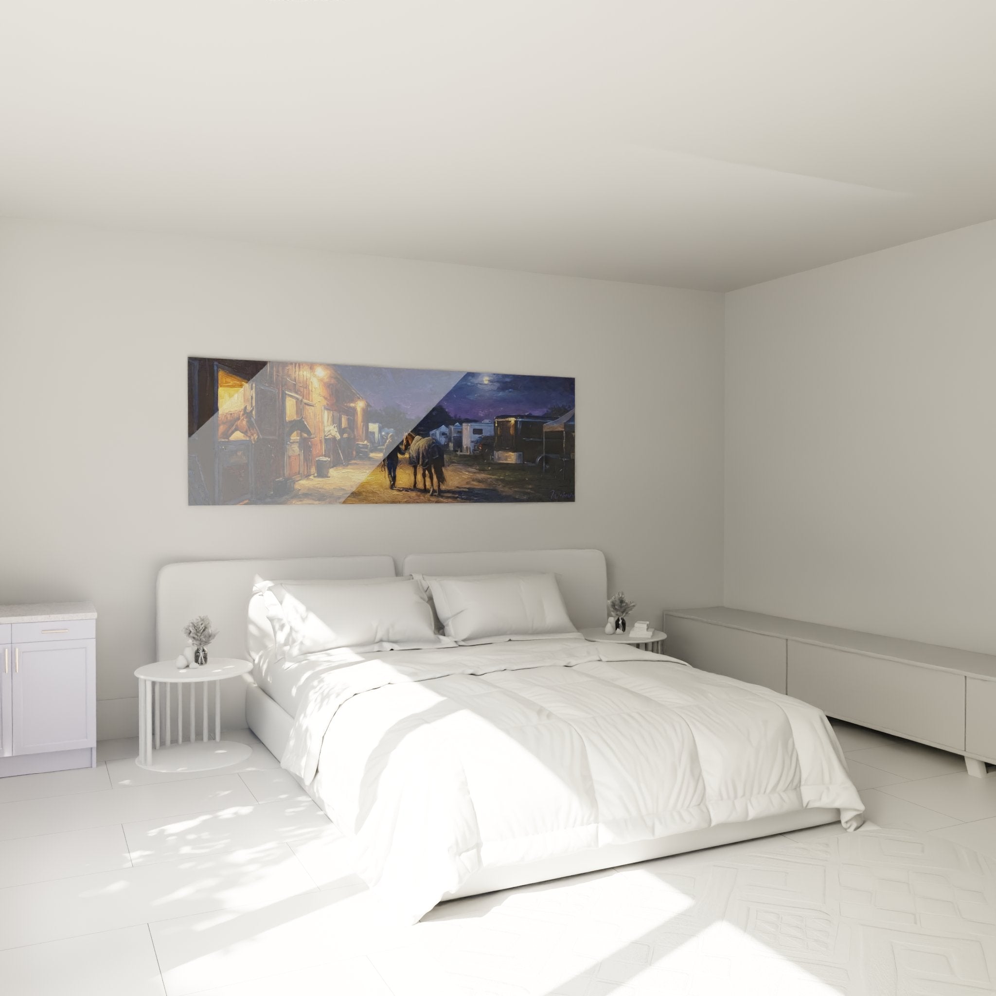 Decorazione murale equestre in camera da letto, quadro stalle notturne che crea un'atmosfera tranquilla e accogliente
