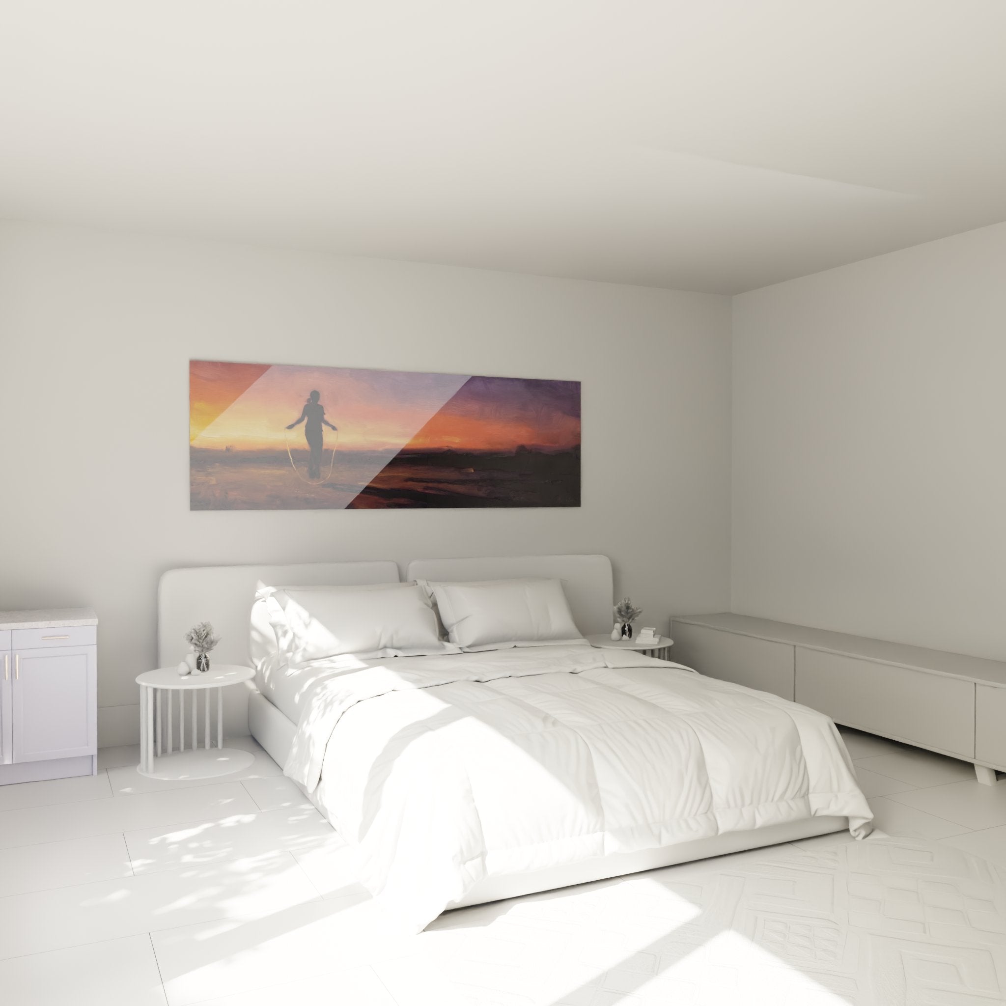 Wanddekoration Schlafzimmer Bild Springseil sanfte Atmosphäre warme Farben Dämmerung