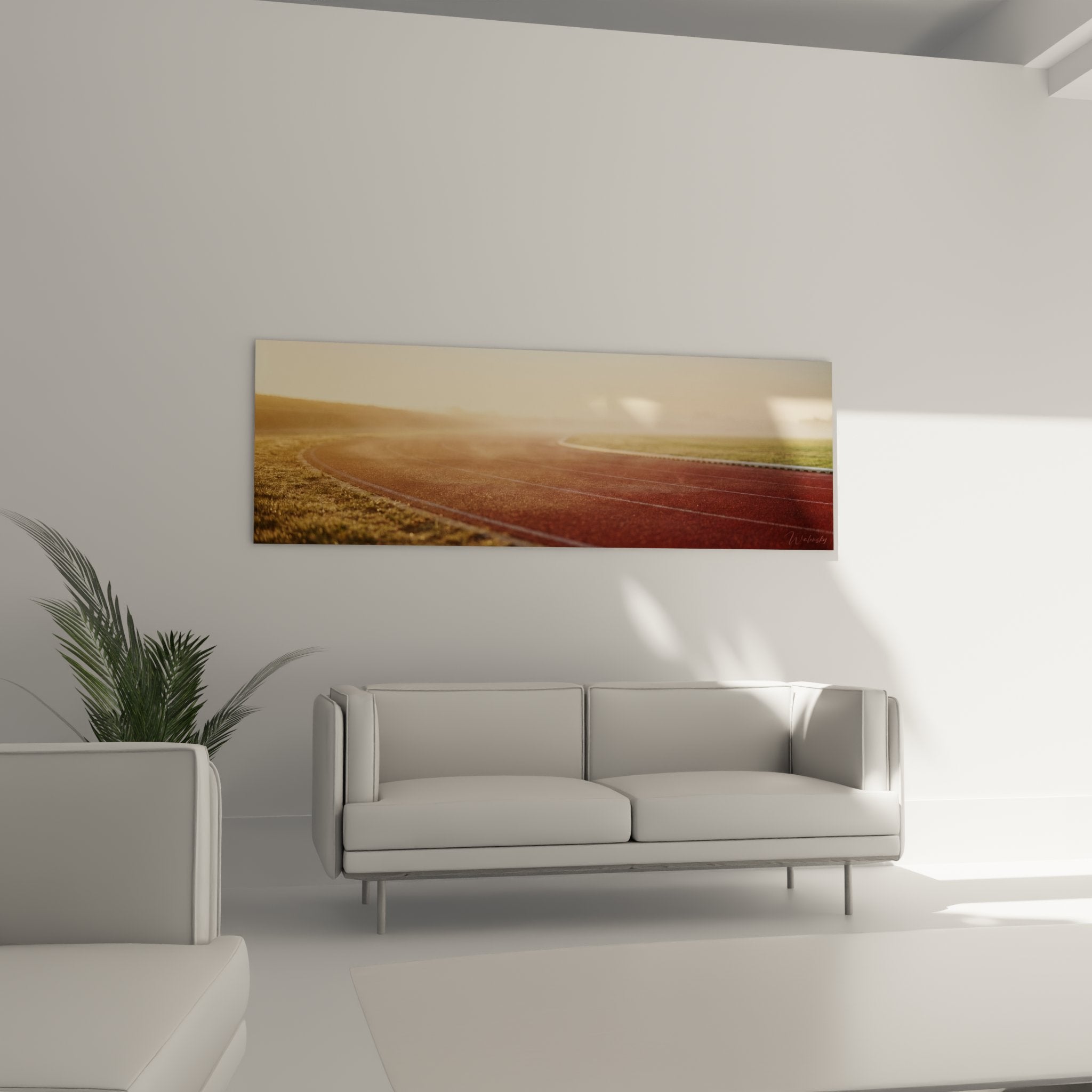 Detail tableau piste course couloirs rouges lignes blanches lumiere doree texture surface athletisme