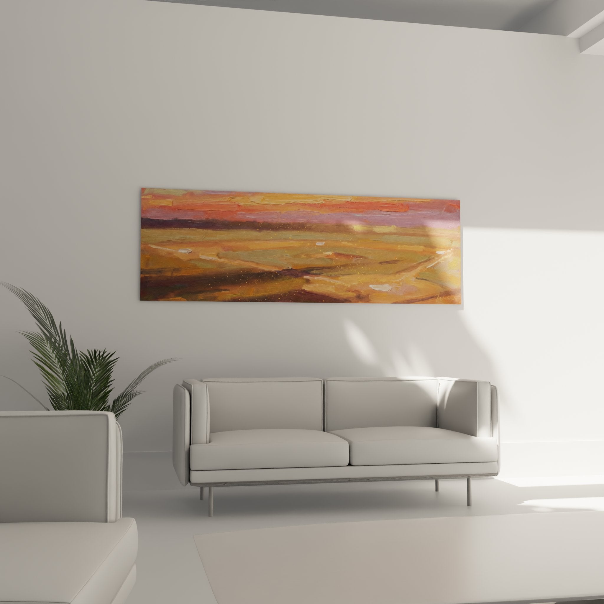 Detail texture peinture tableau desert empâtements couleurs chaudes orange ocre rouge violet