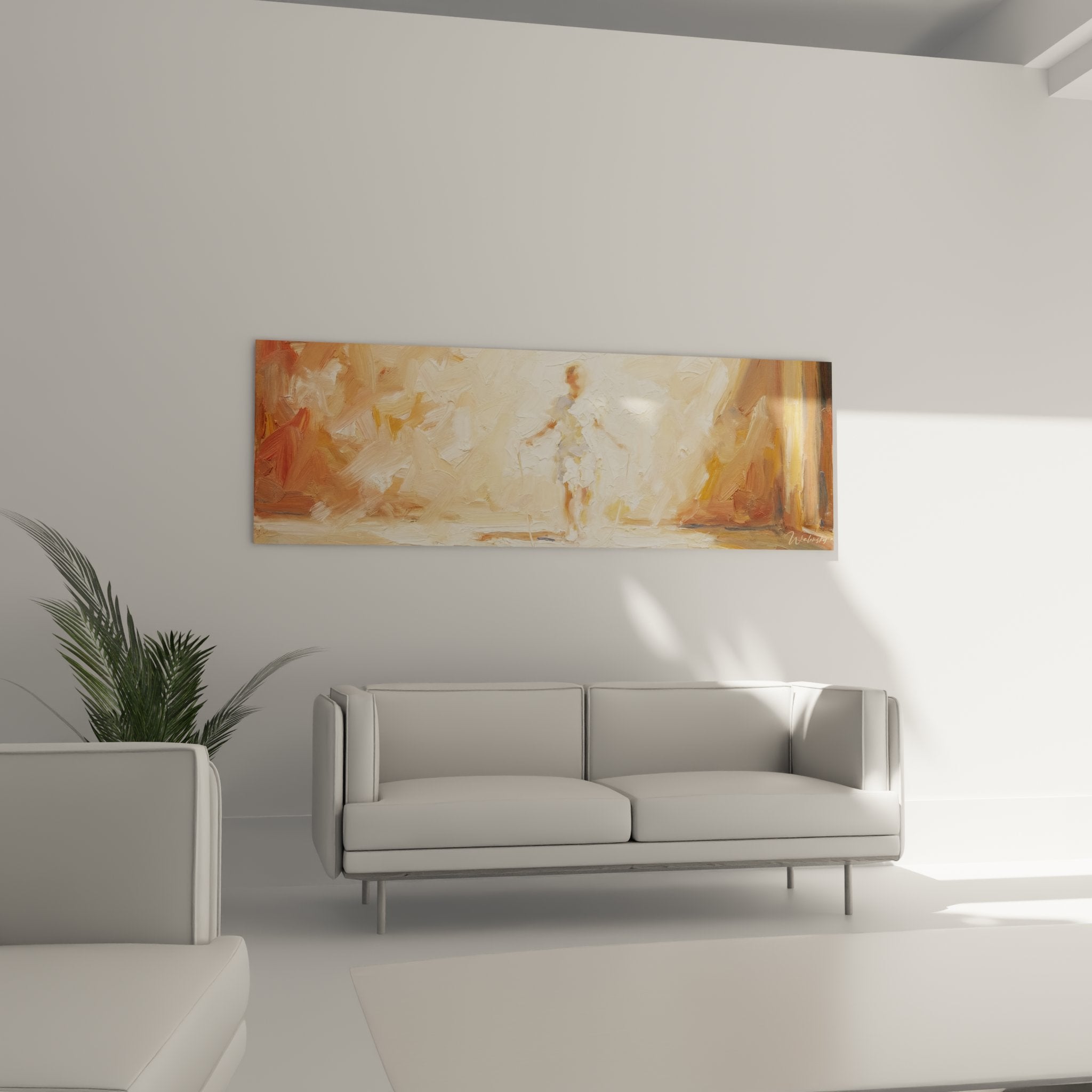 Detail of the ballerina painting showcasing impressionist technique and golden nuances of the artwork