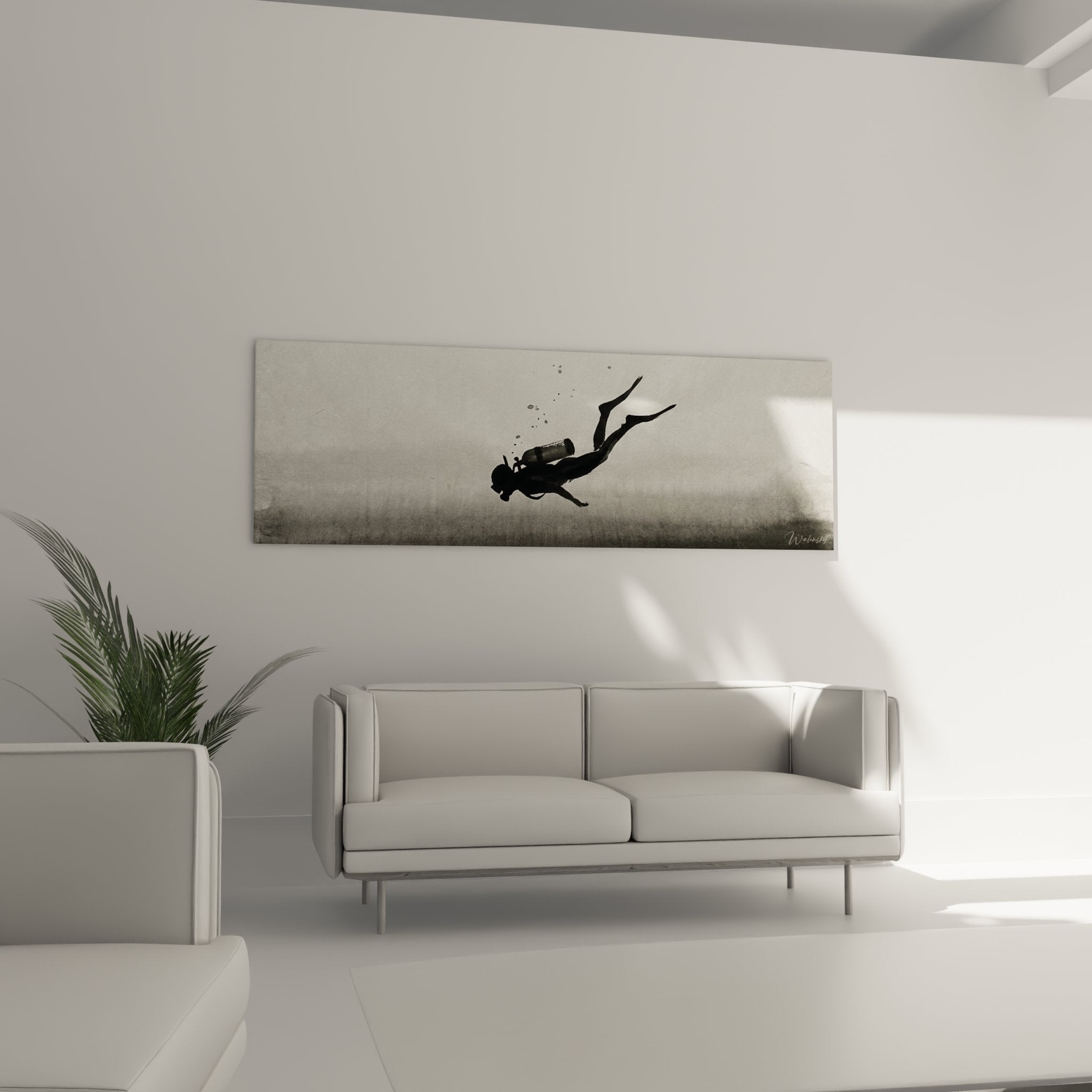 Détail rapproché tableau plongée montrant texture et qualité d'impression haute définition