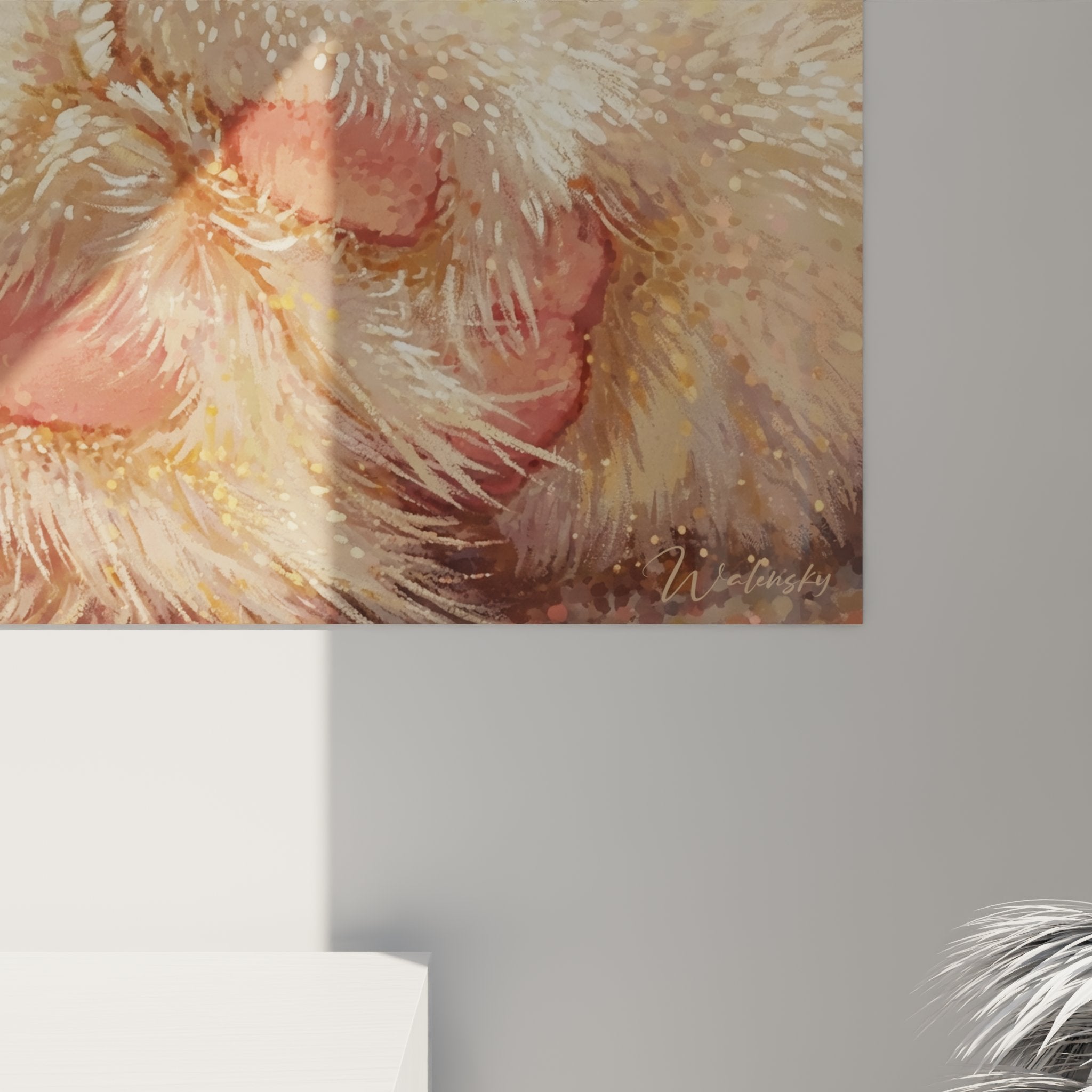 Overview of the Ragamuffin cat paws wall art hanging on the wall in a modern interior