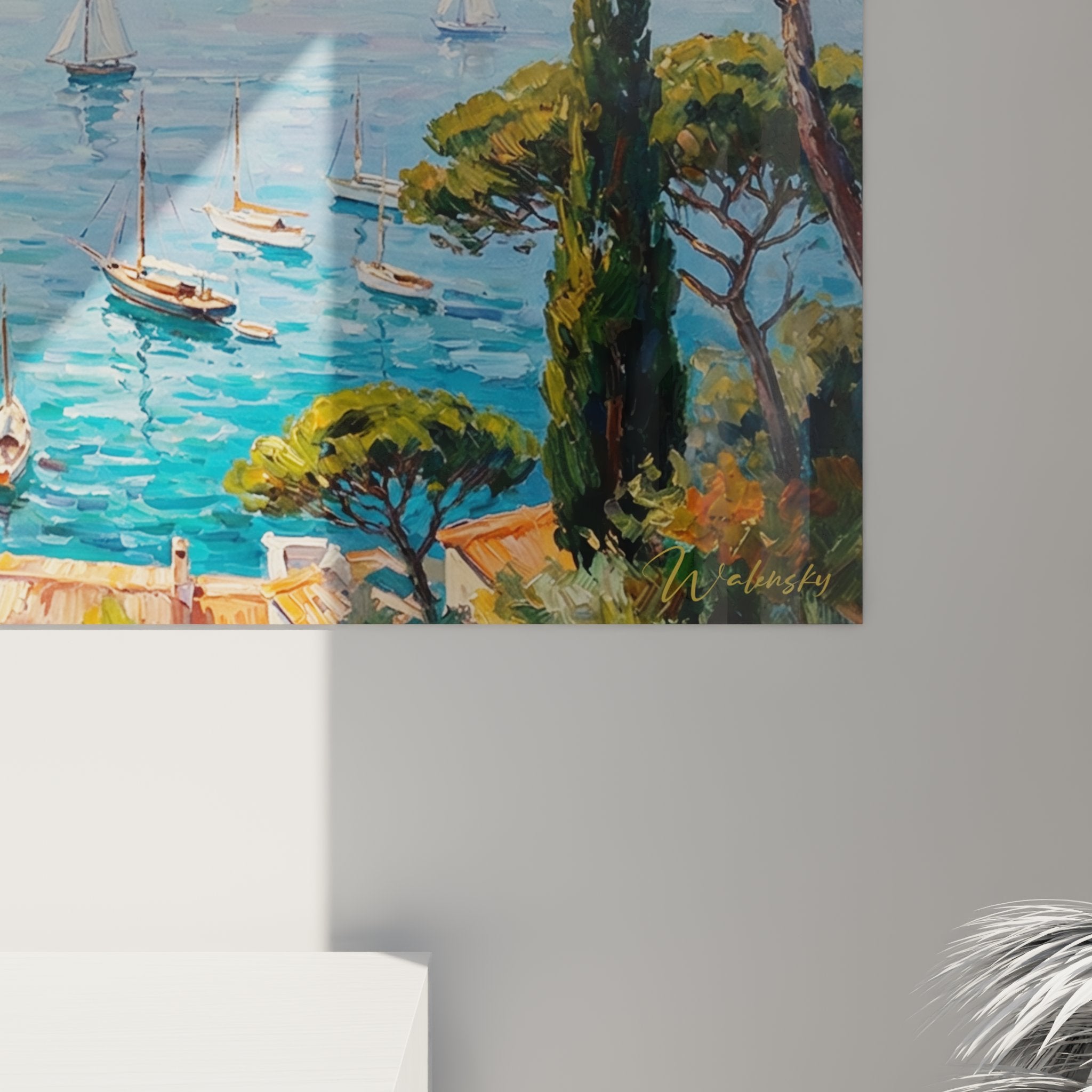 Vue ensemble tableau mural port Côte d'Azur format panoramique décoration intérieure méditerranéenne