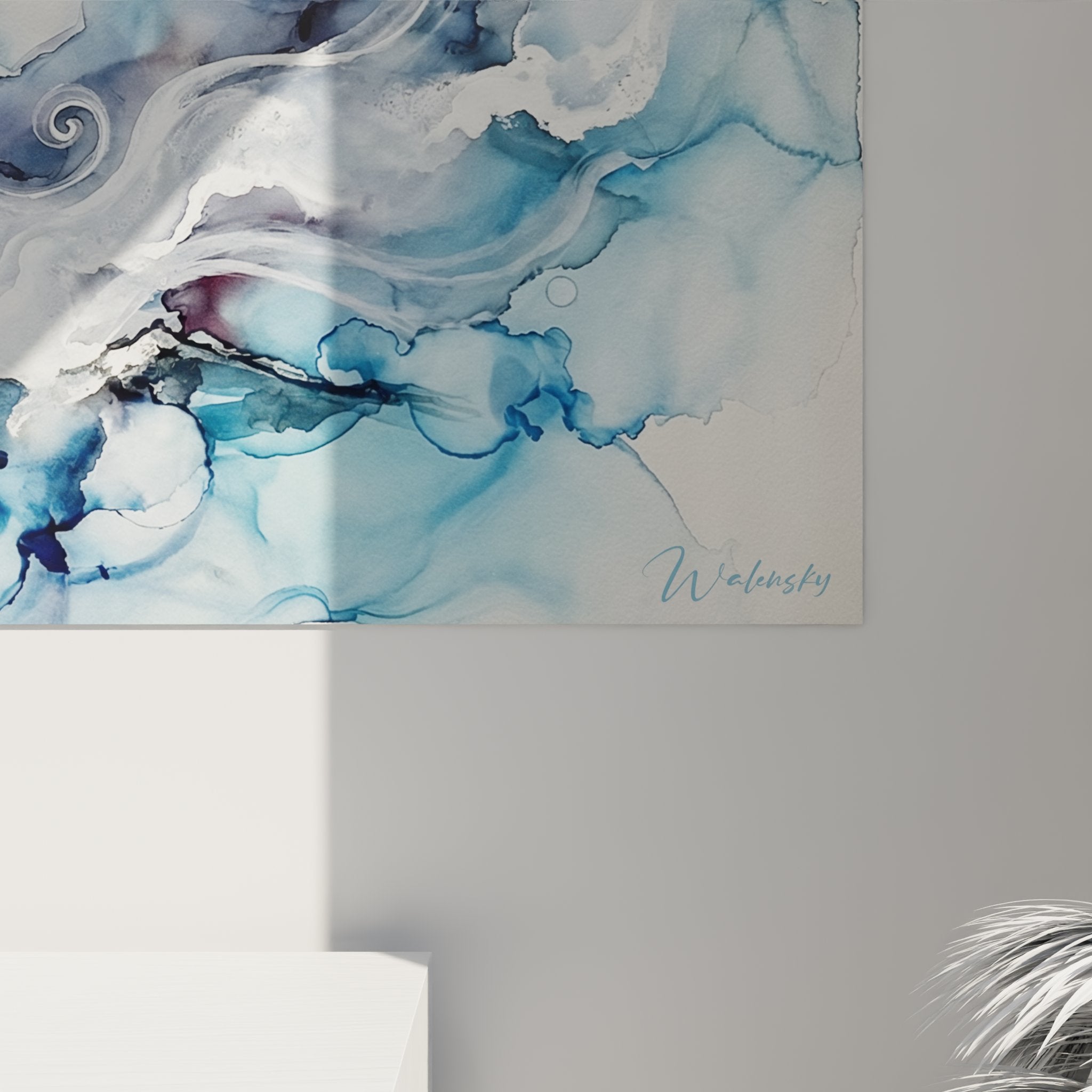 Vue ensemble tableau panoramique Alpes aquarelle decoration murale salon moderne paysage montagneux nuageux