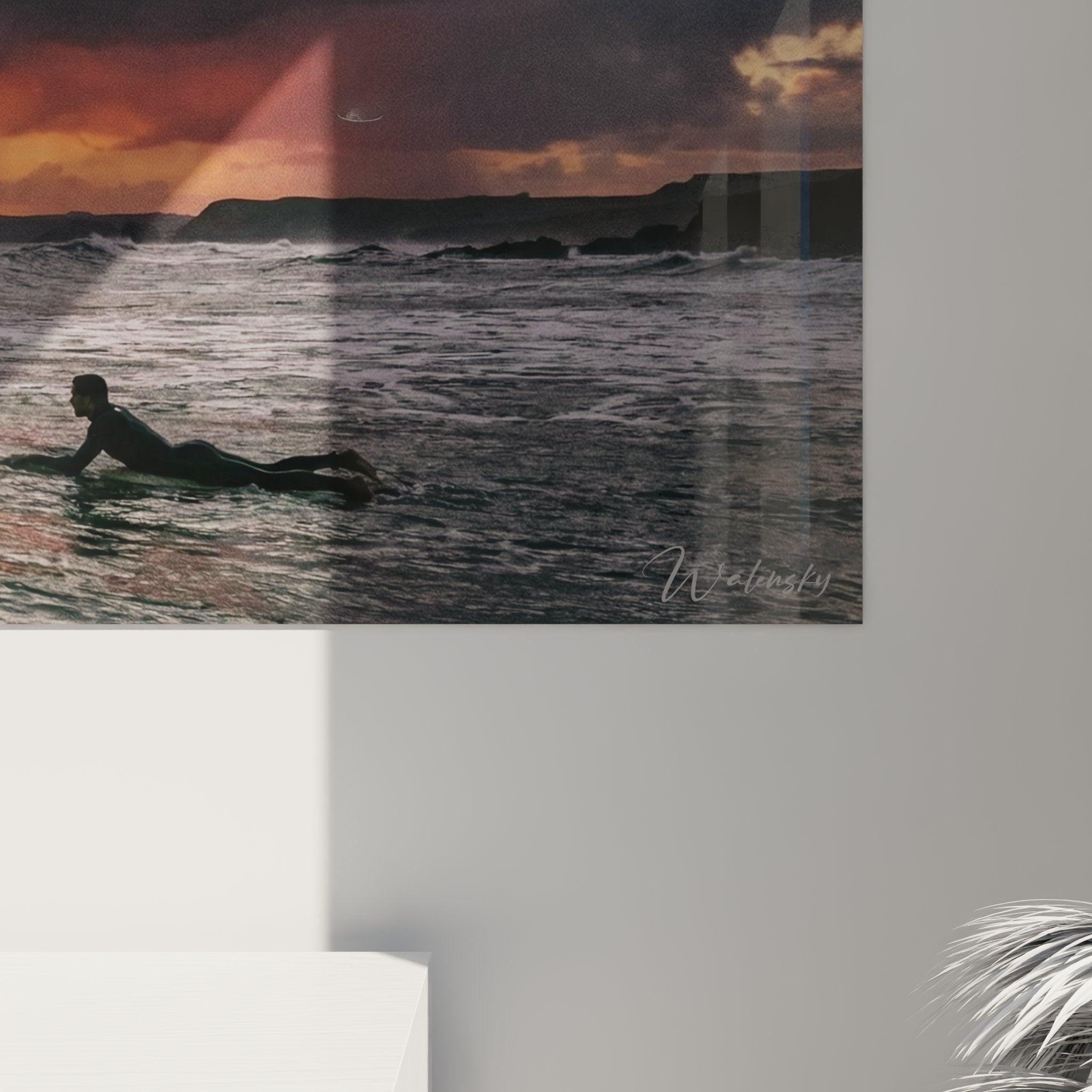 Gesamtansicht Wandbild Surf Ozean Sonnenuntergang Innenausstattung Coastal-Stil