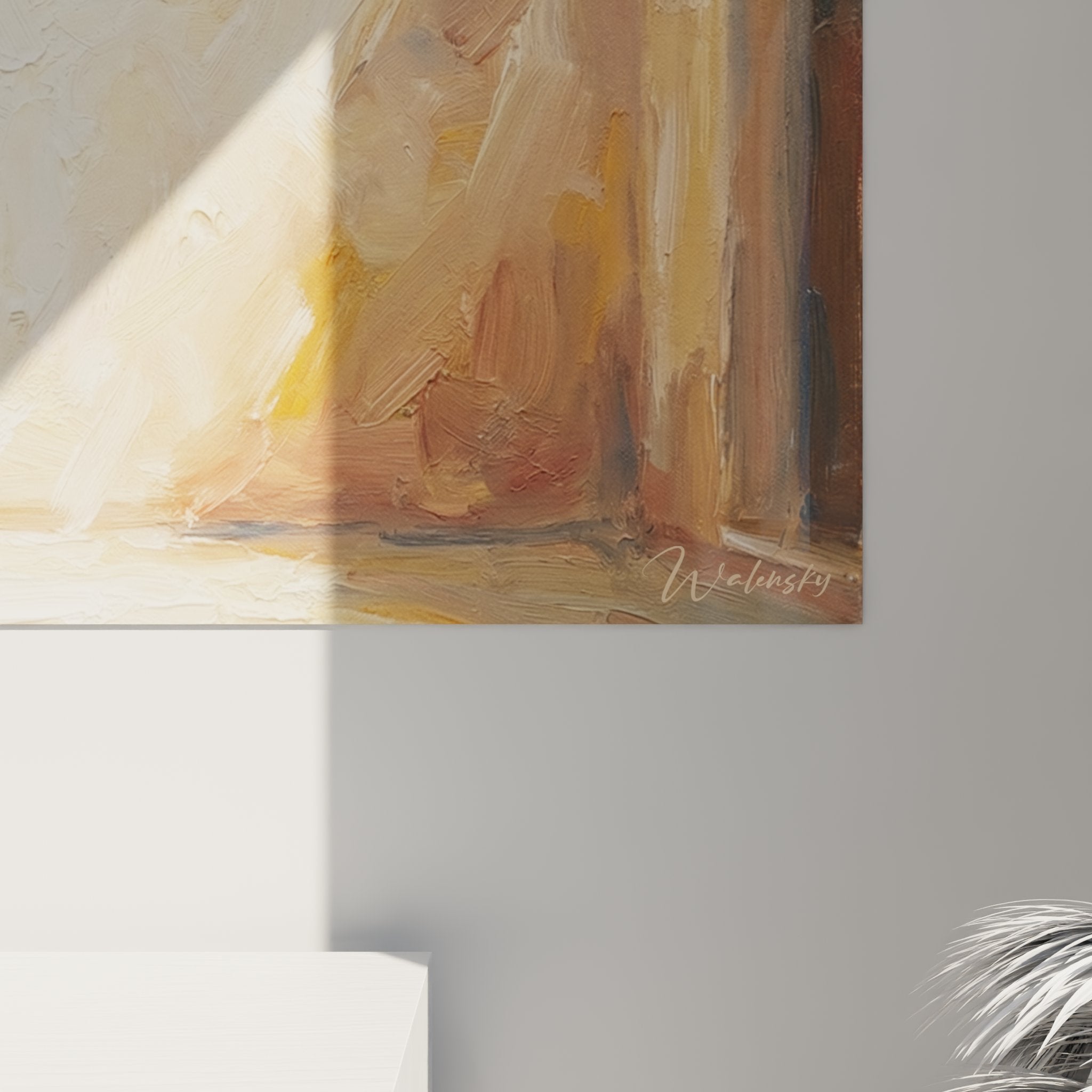 Overview of the panoramic impressionist ballerina canvas in a modern interior