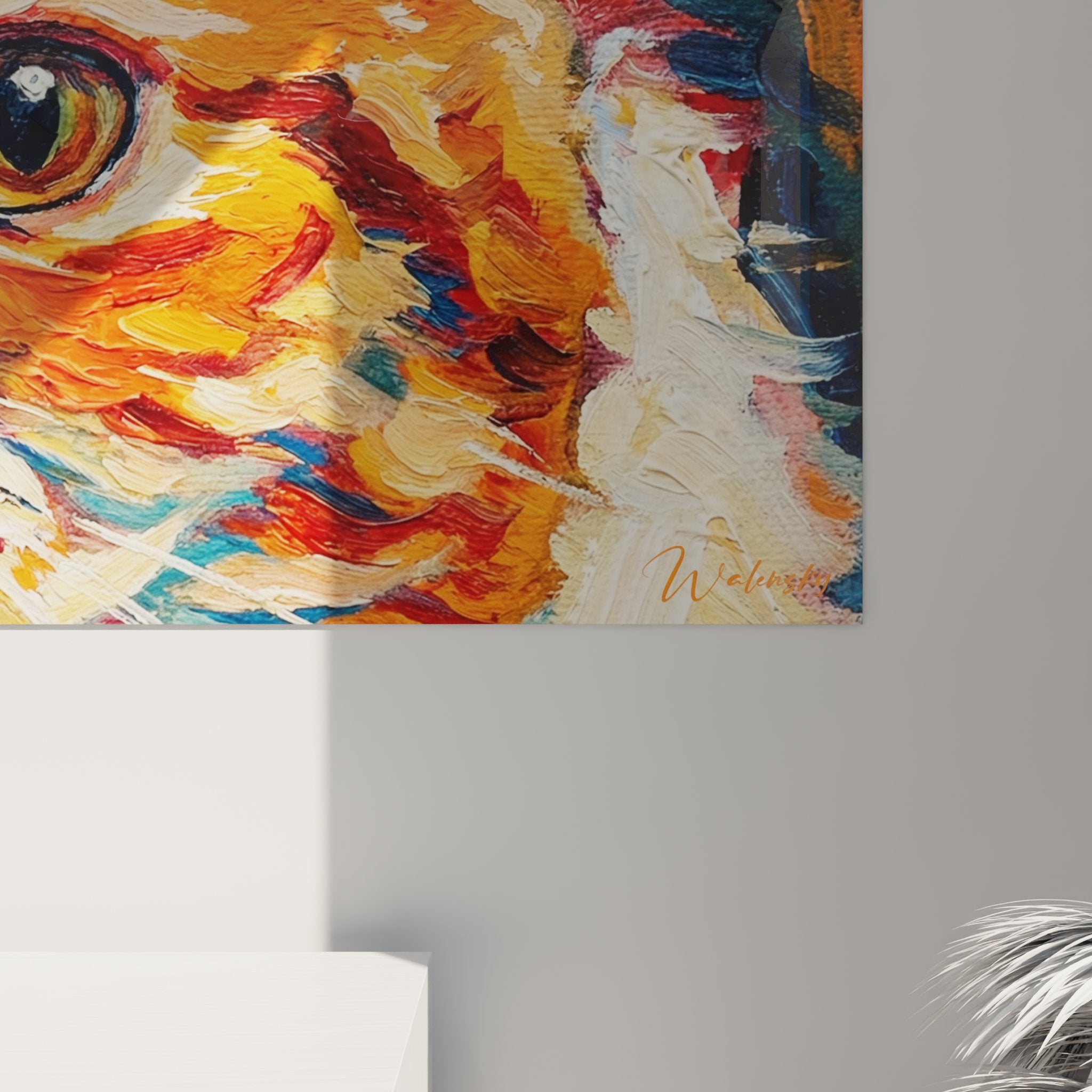 Overview expressionist Exotic Shorthair cat wall art painting, colorful modern art for interior decoration