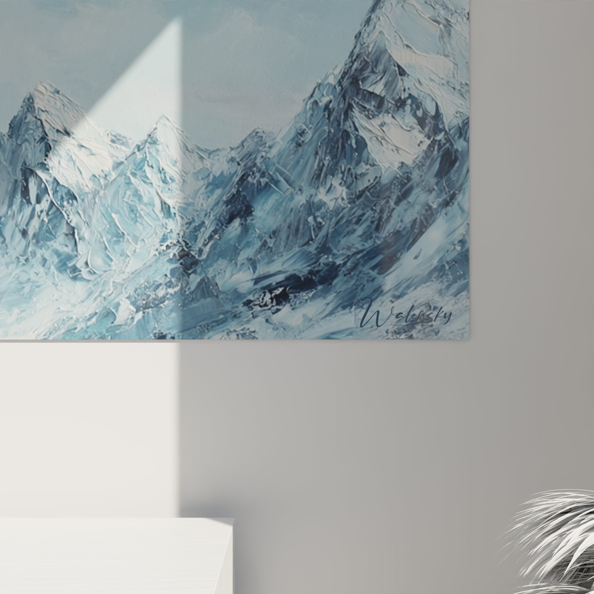 Vue d'ensemble tableau panoramique montagne enneigée art mural alpin décoration intérieure moderne