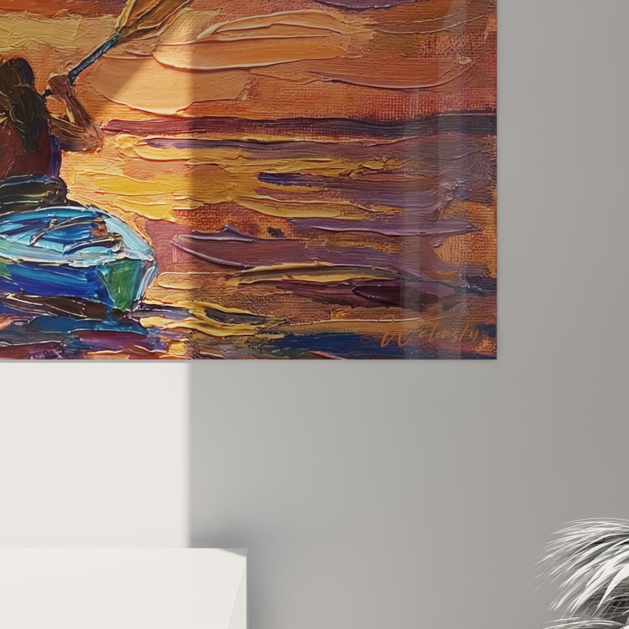 Panoramic kayak painting full view, maritime scene sunset two adventurers