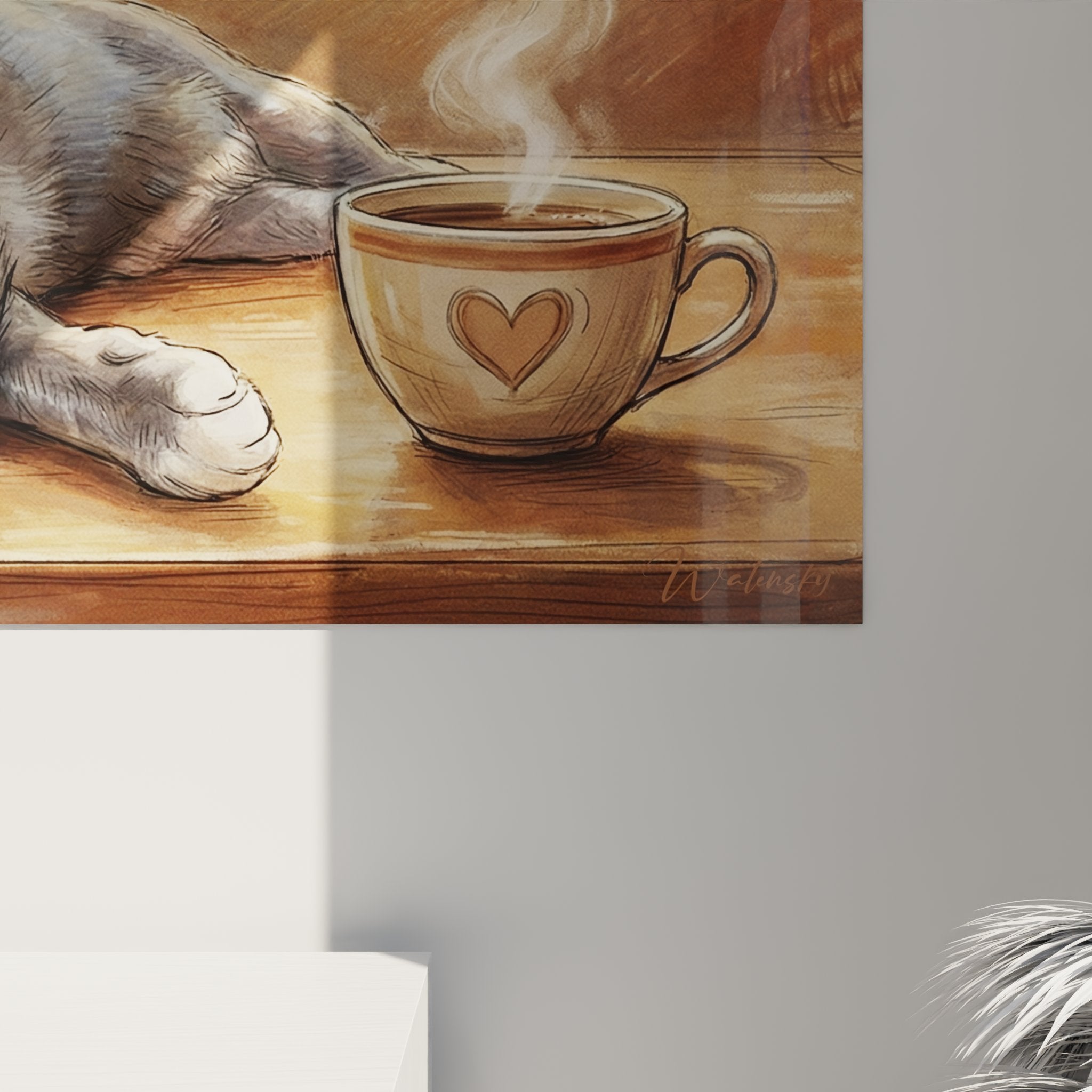 Vue d'ensemble tableau mural chat Korat bureau télétravail dans intérieur contemporain lumineux