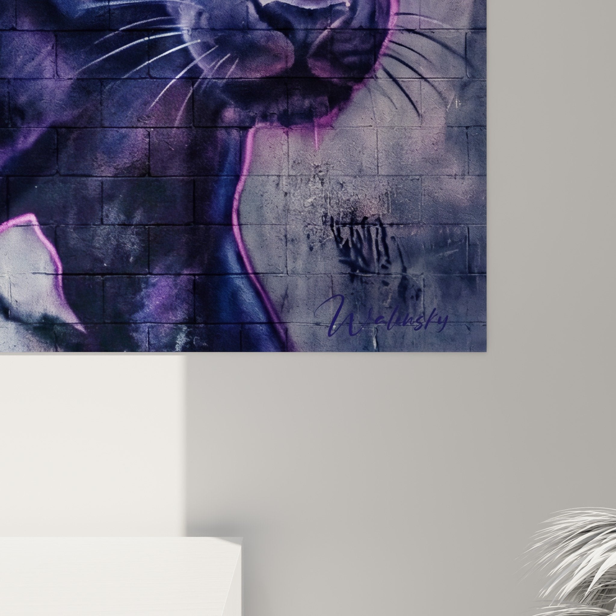 Gesamtansicht schwarzer Panther urbane Kunst Neon modernes Wohnzimmer Wanddekoration elektrisch