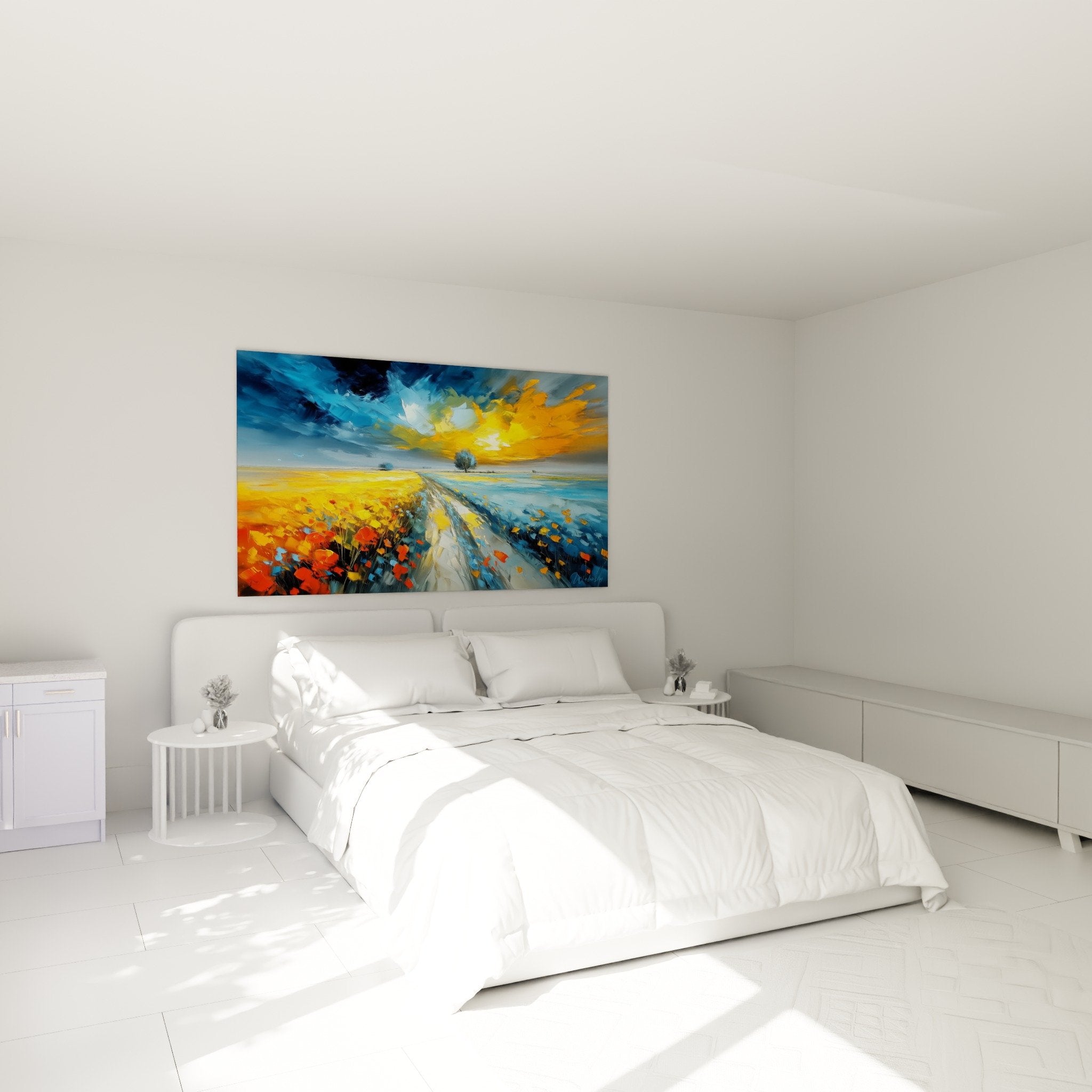 Quadro paesaggio espressionista colori vivaci in camera decorazione murale moderna