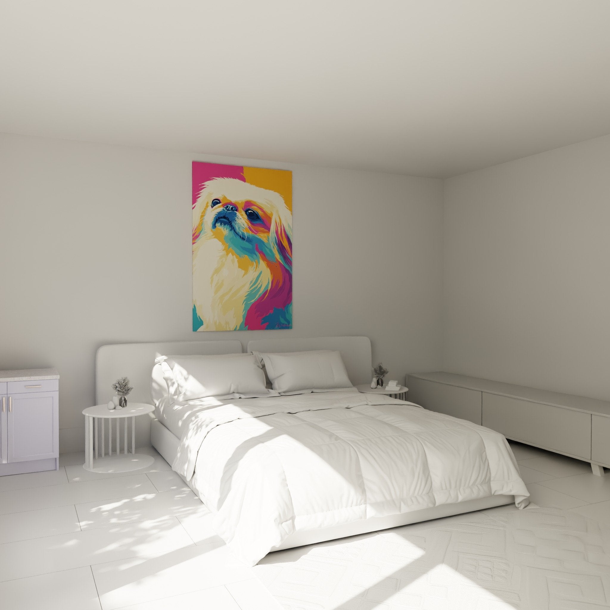 buntes Peking-Gemälde Schlafzimmer Wanddeko Hundeporträt künstlerisch lebendige Farben