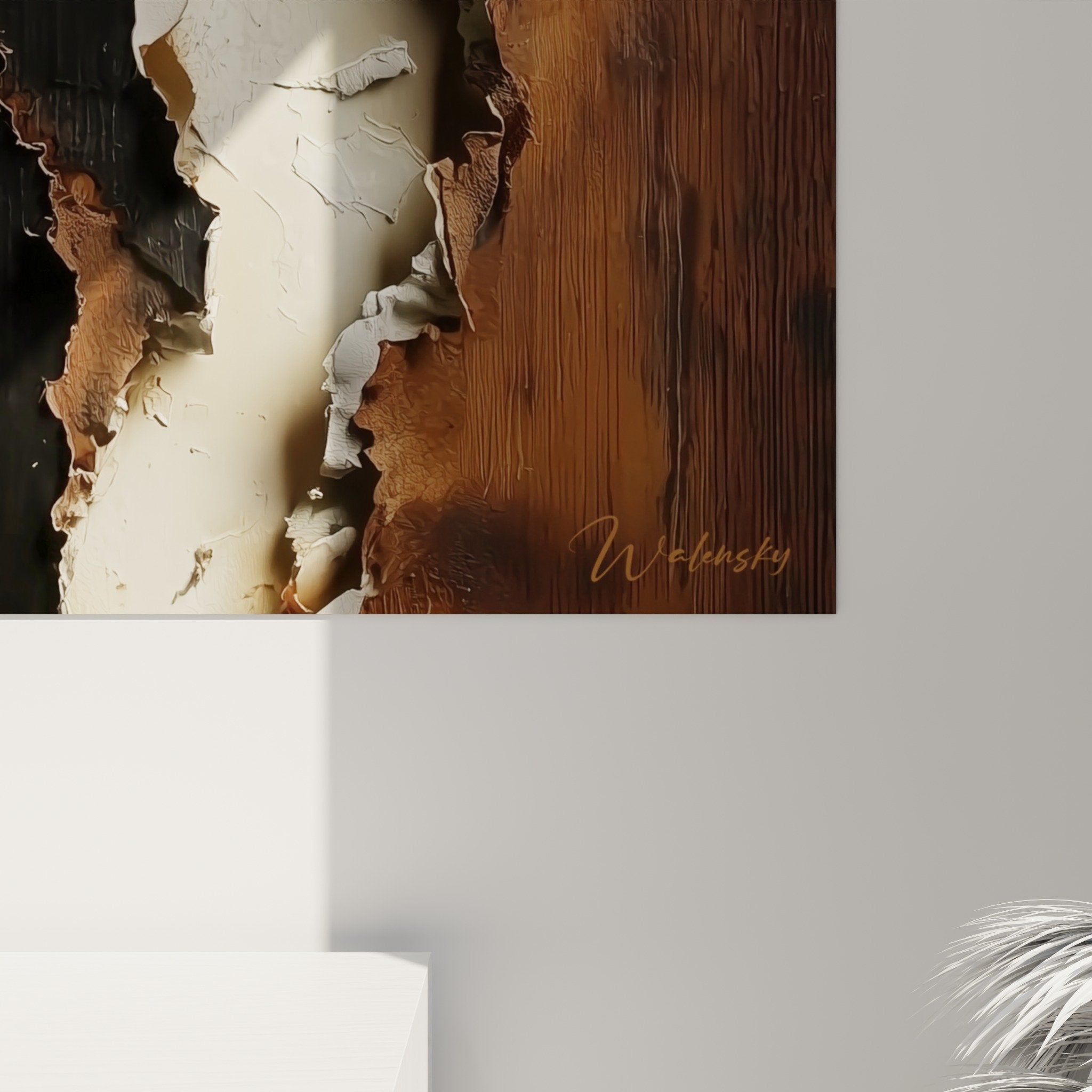 Perspective abstract painting torn textures geological composition contemporary earthy neutral tones