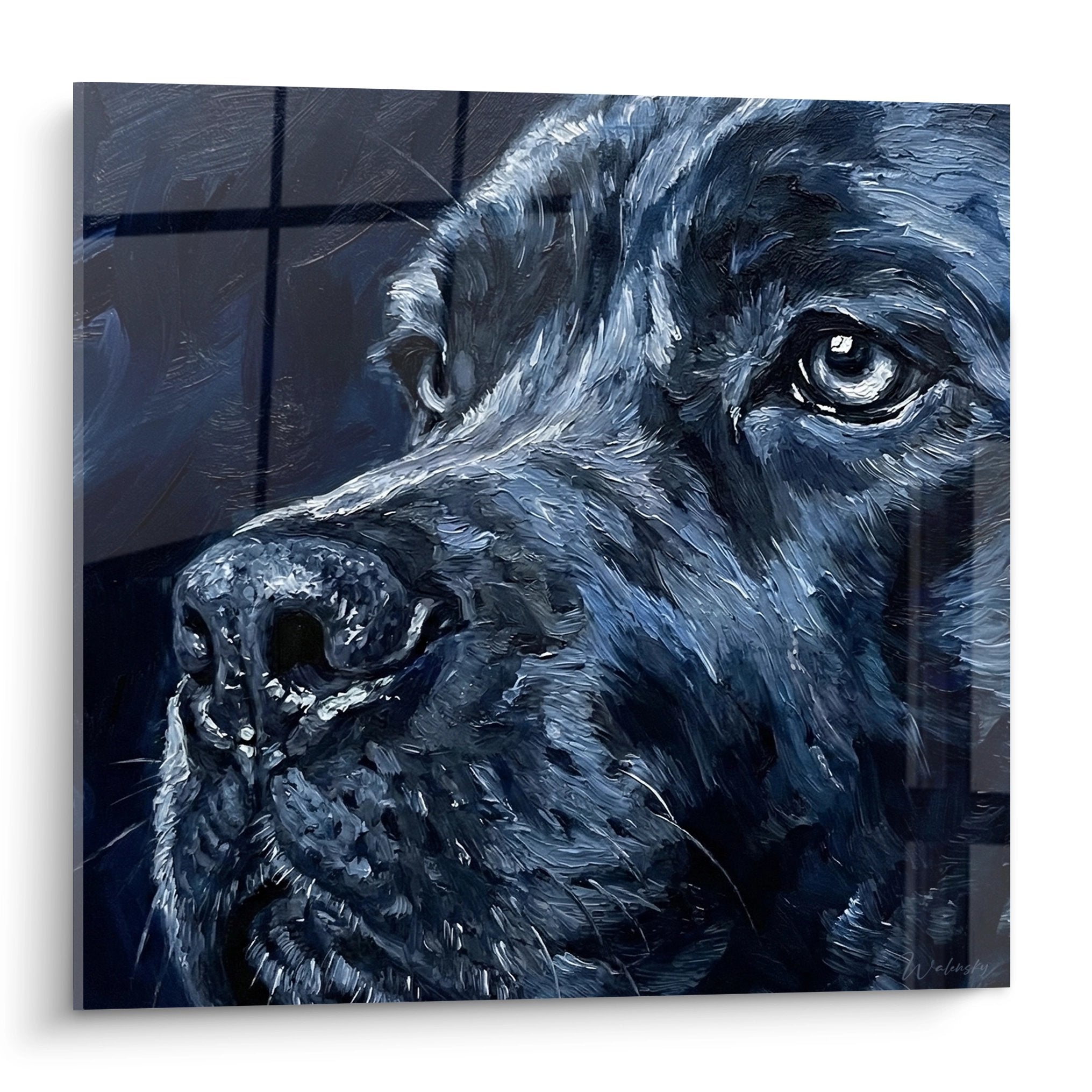 Portrait artistique de Cane Corso aux nuances bleues et grises avec regard intense et truffe brillante