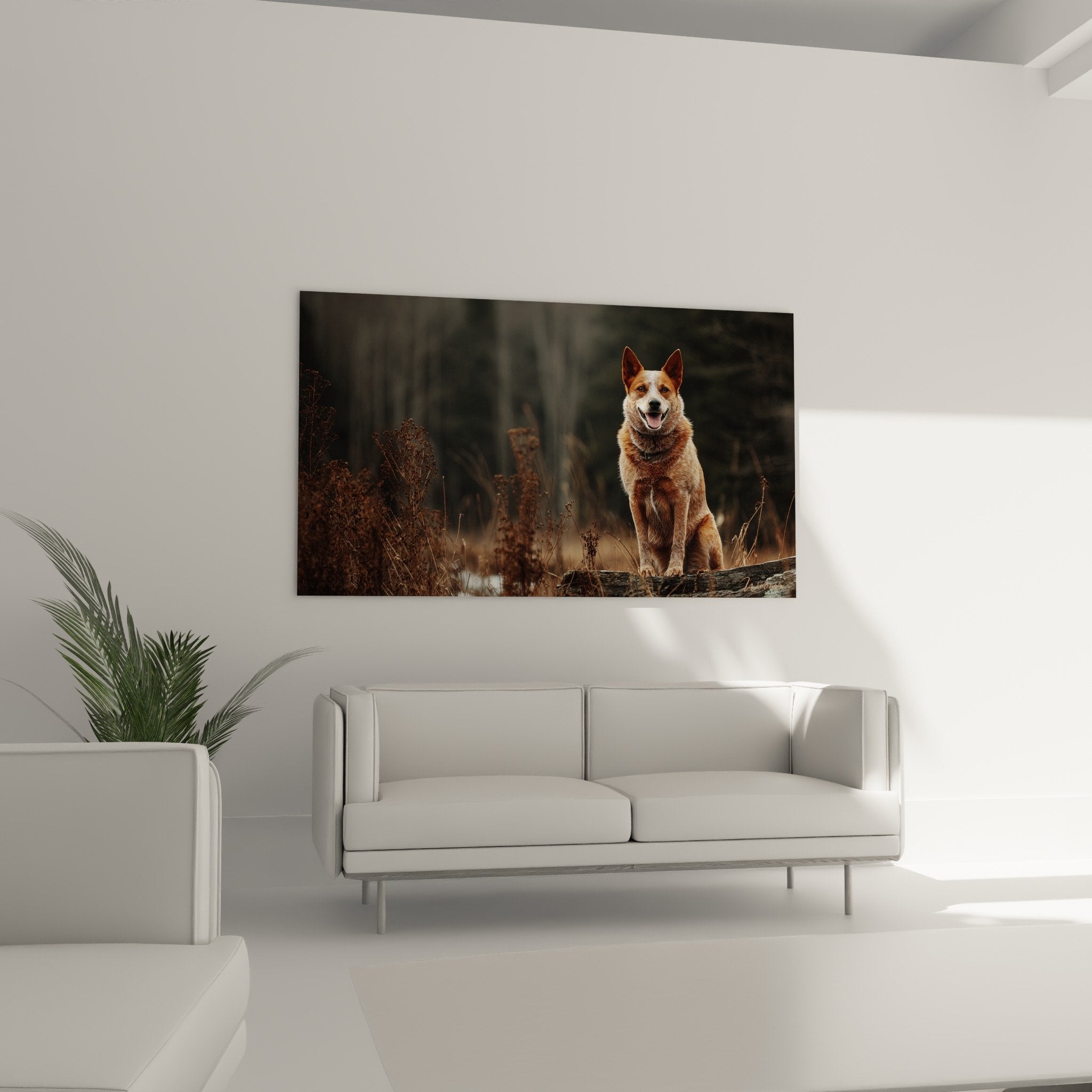 Gros plan Australian Cattle Dog pelage roux cuivre details texture lumiere doree portrait animalier