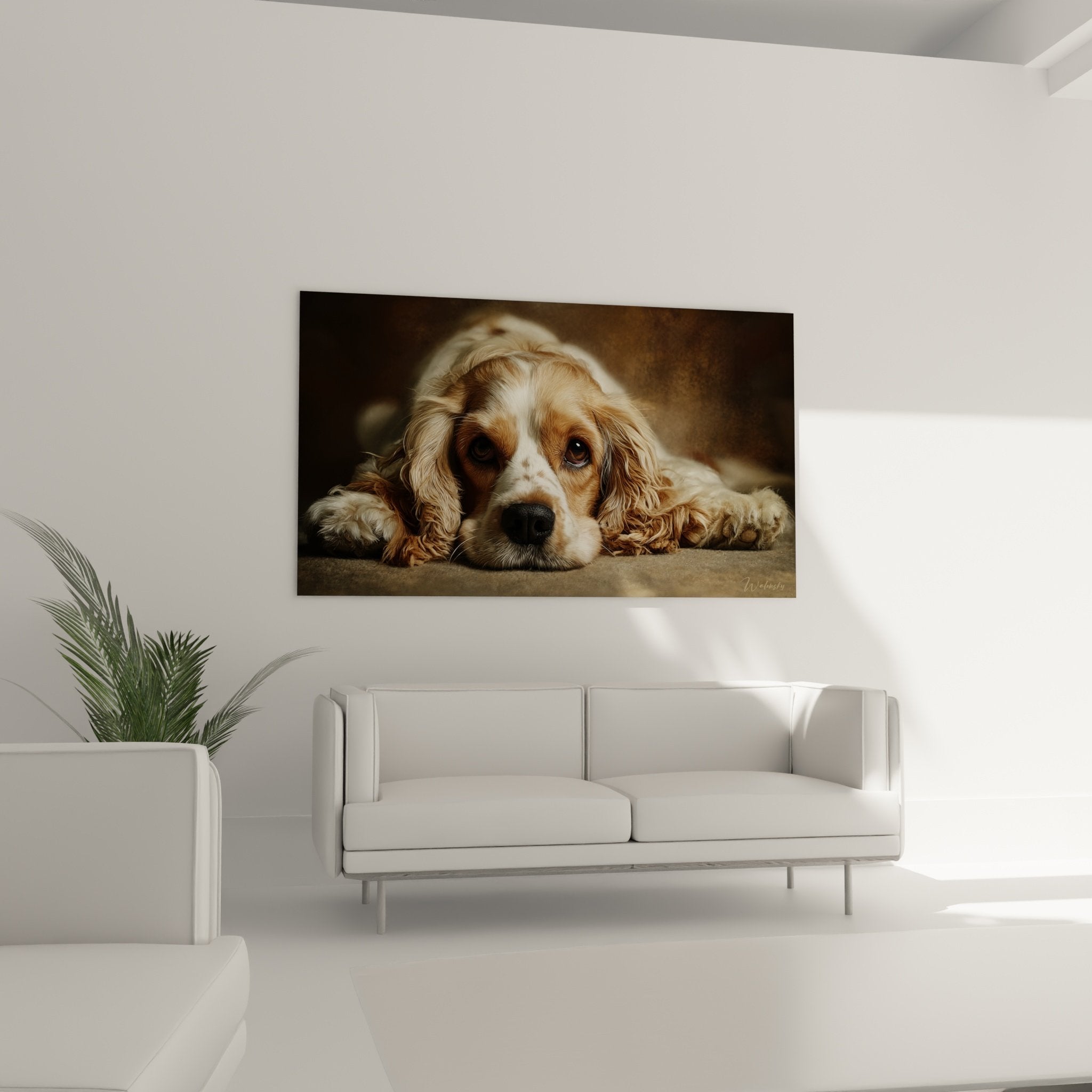 Gros plan portrait cocker spaniel americain yeux bruns expressifs pelage onde tons miel cuivre