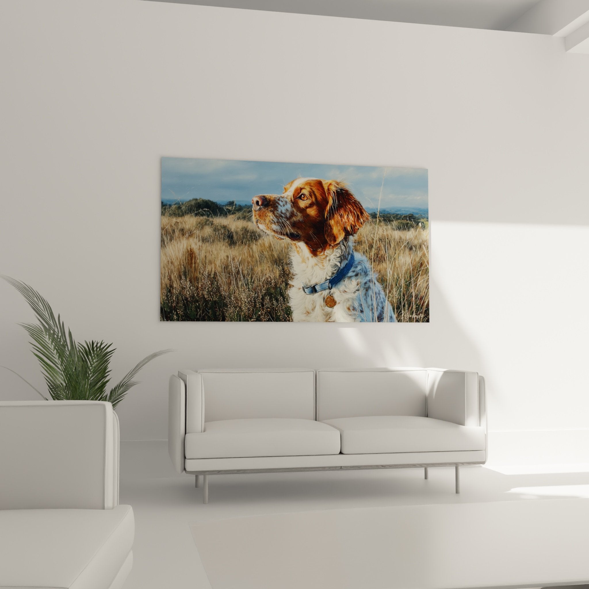 Primo piano ritratto Bretone Spaniel mantello rosso dettagliato sguardo intenso espressione concentrata cacciatore