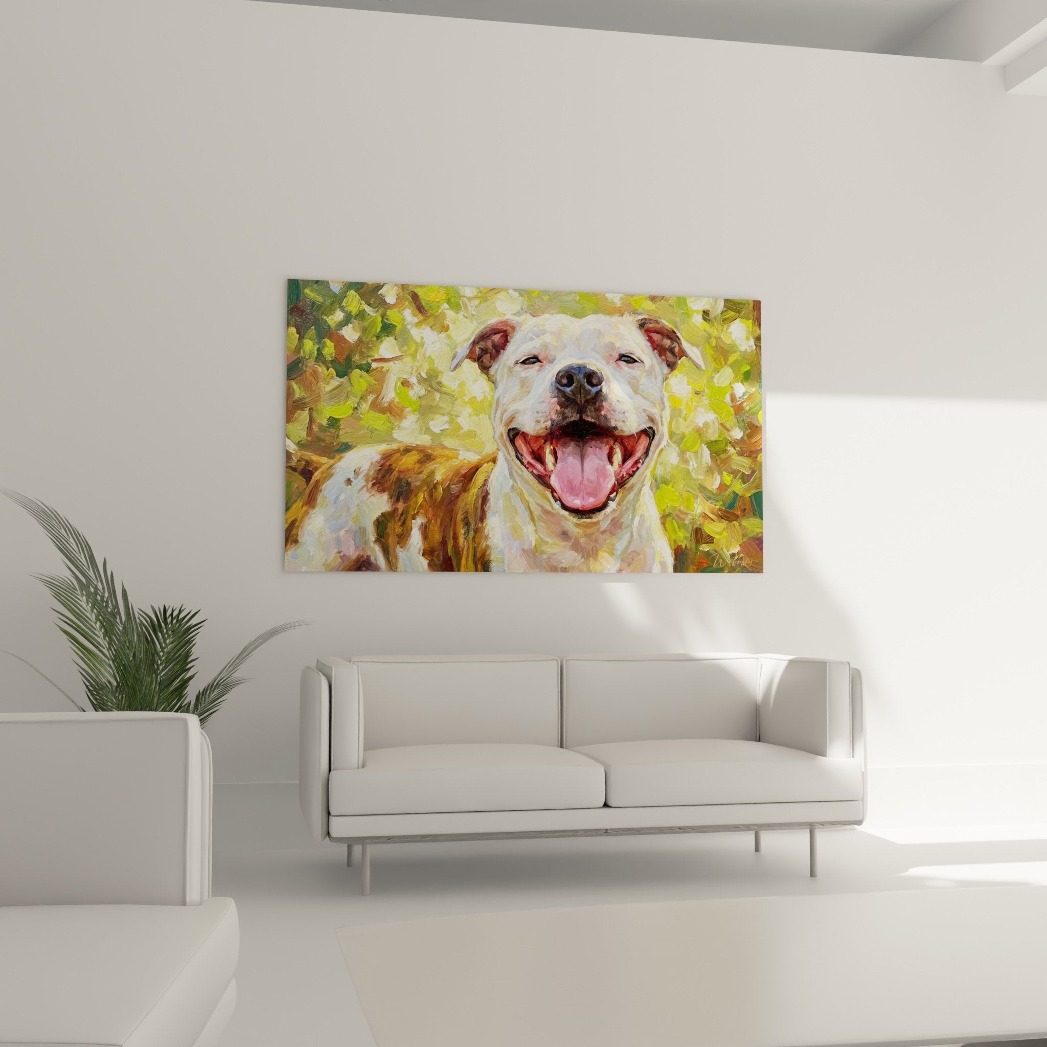 großaufnahme porträt staffordshire bull terrier lächeln rosa zunge pinsel ausdrucksstarkes detail