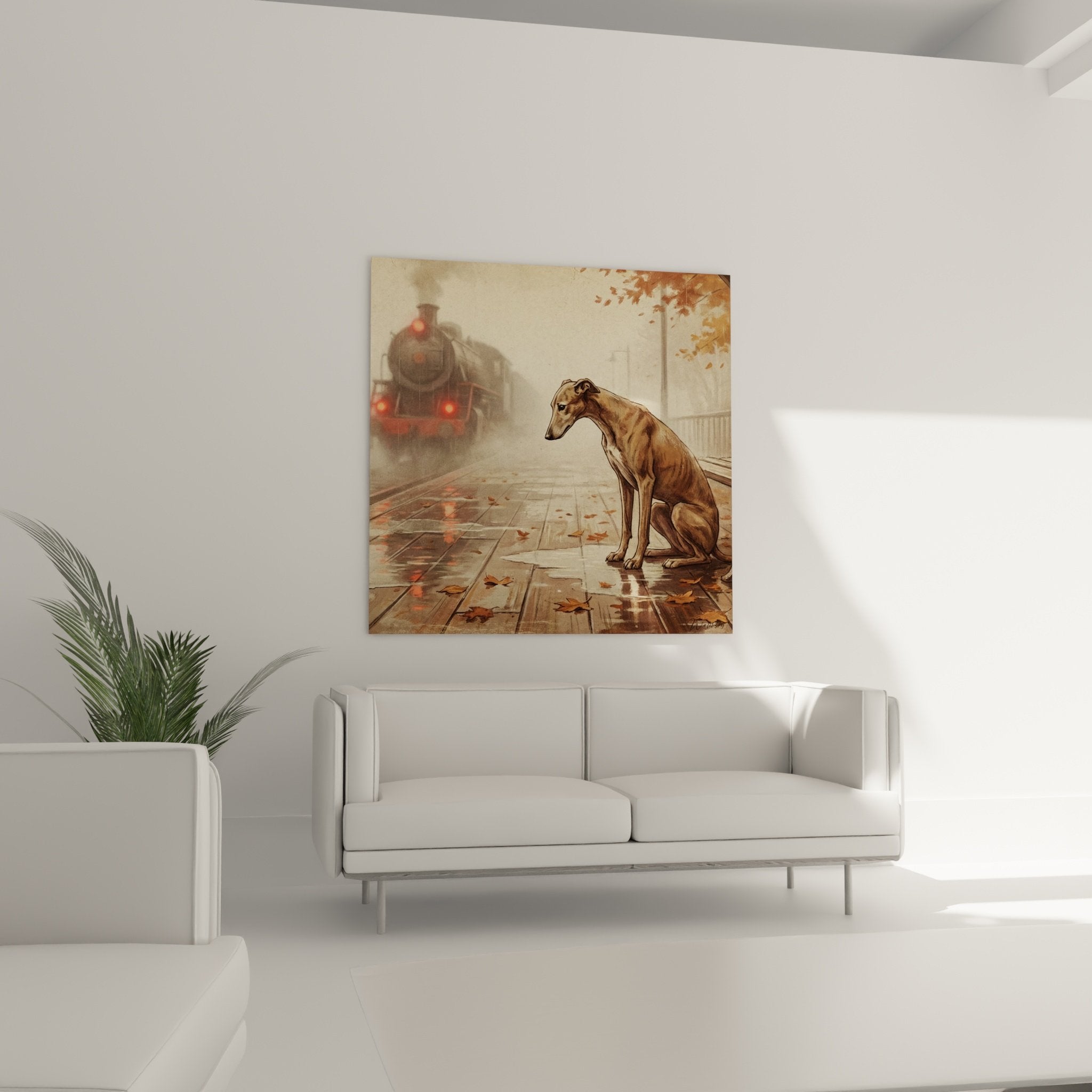 Gros plan sur lévrier greyhound contemplatif avec pelage brun détaillé et expression mélancolique