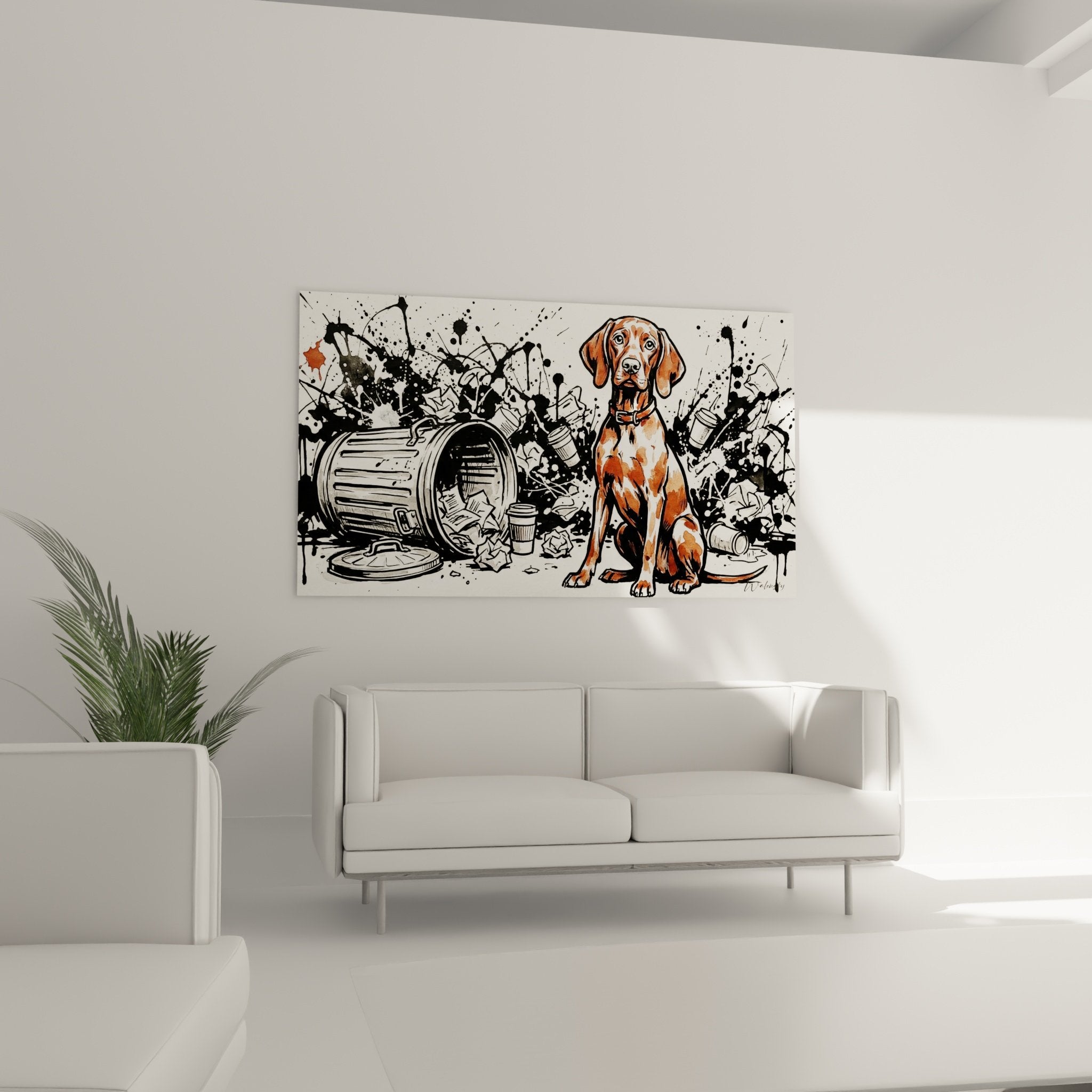 Gros plan portrait Vizsla roux detail pelage couleurs chaudes contraste fond noir blanc artistique tableau mural