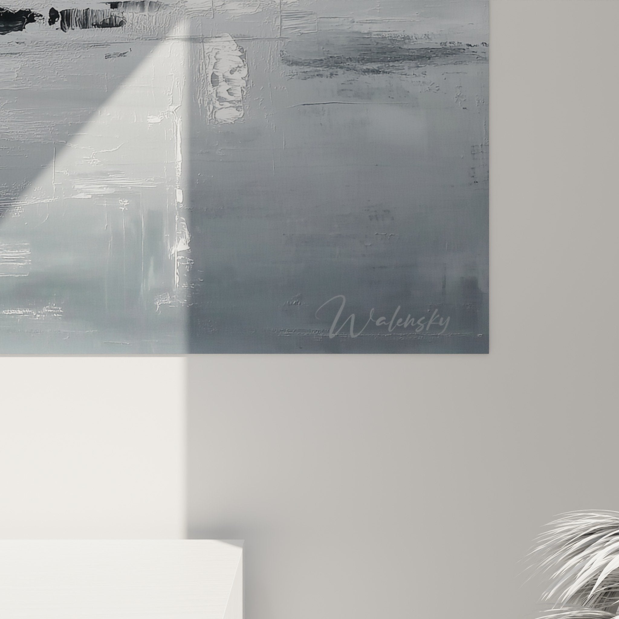Tableau mural abstrait gris anthracite salon contemporain feng shui ouest metal ambiance moderne