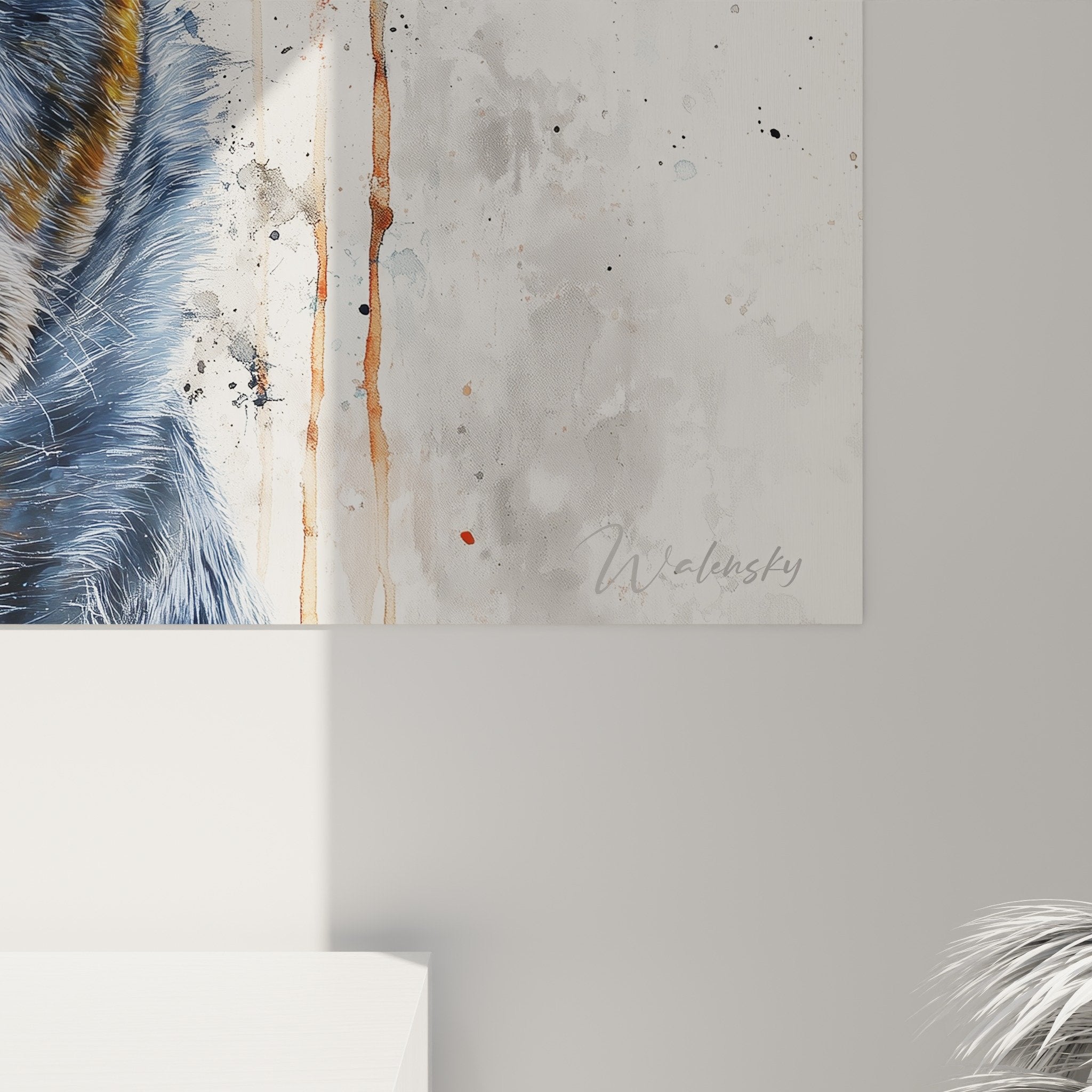 Vue ensemble tableau Australian Cattle Dog bleu artistique salon contemporain decoration murale moderne
