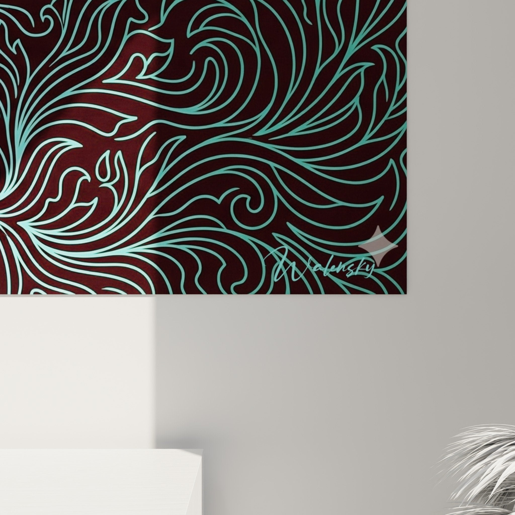 Vue d'ensemble du tableau élan dans un salon contemporain avec mobilier coordonné