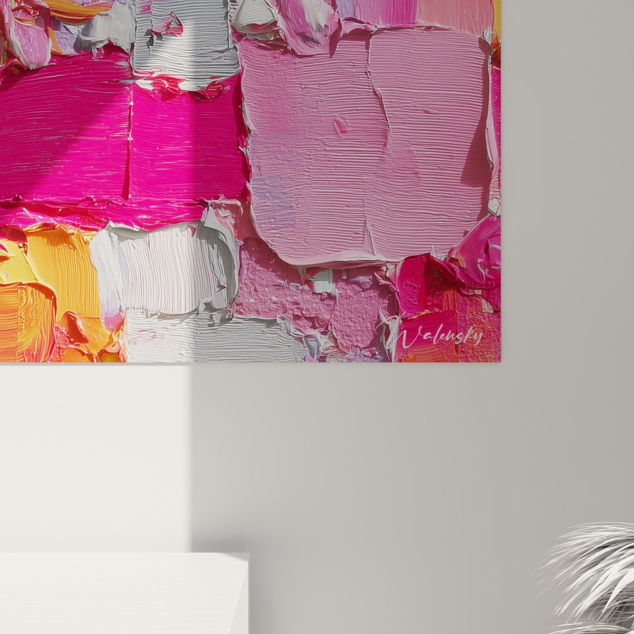 tableau abstrait rose fuchsia salon moderne decoration murale feng shui sud ouest terre