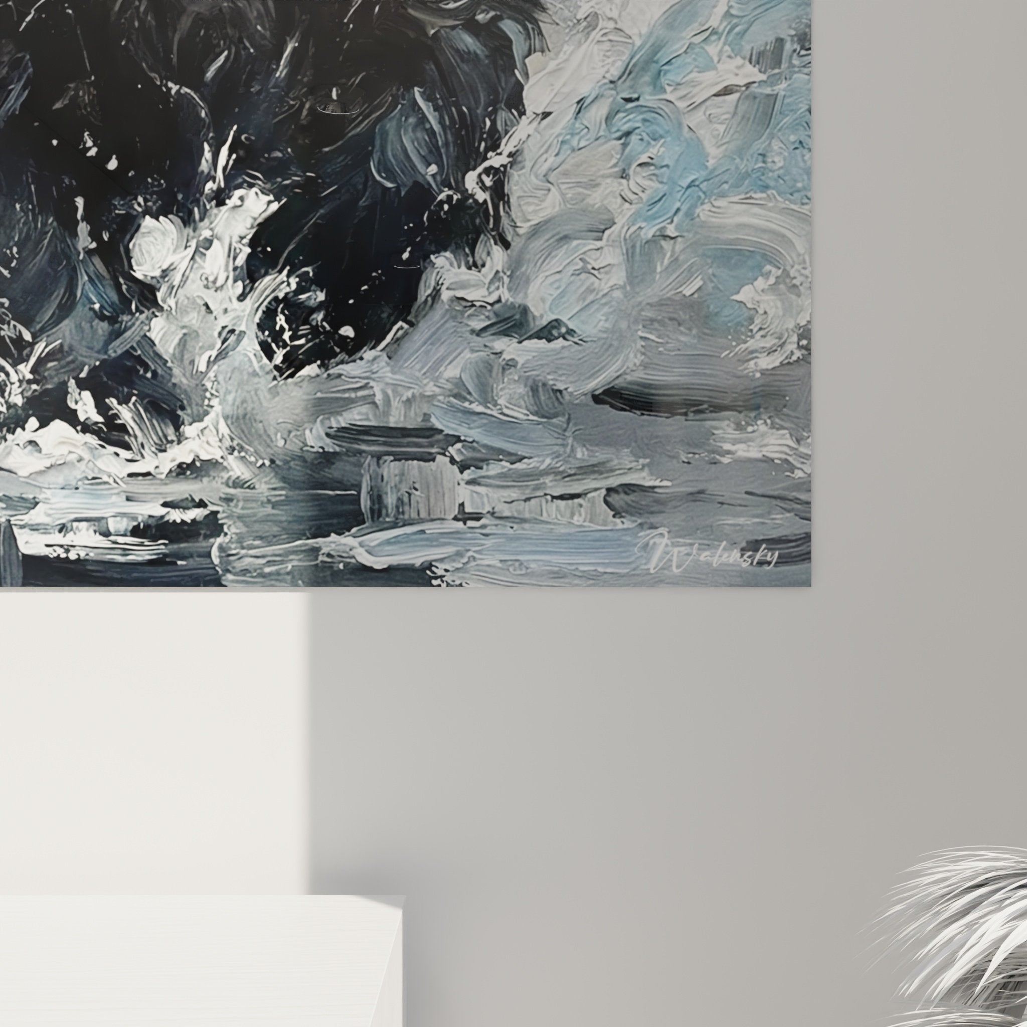 Tableau chien eau salon decoration murale scottish terrier gris bleu moderne