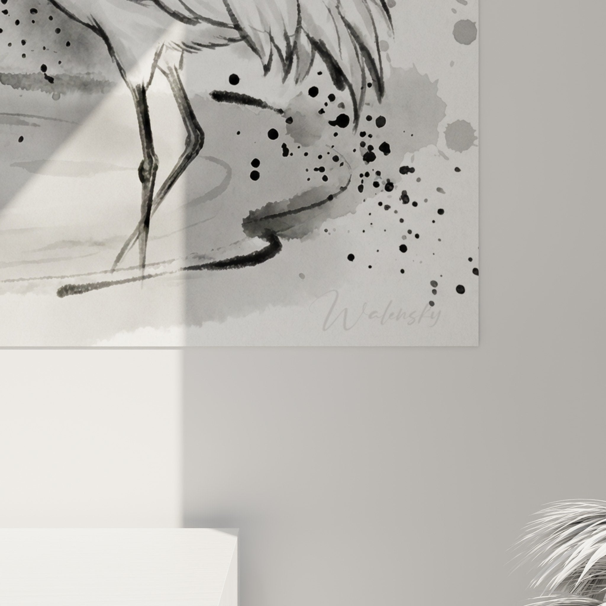 Mise en situation tableau herons dualite salon moderne decoration murale equilibre yin yang